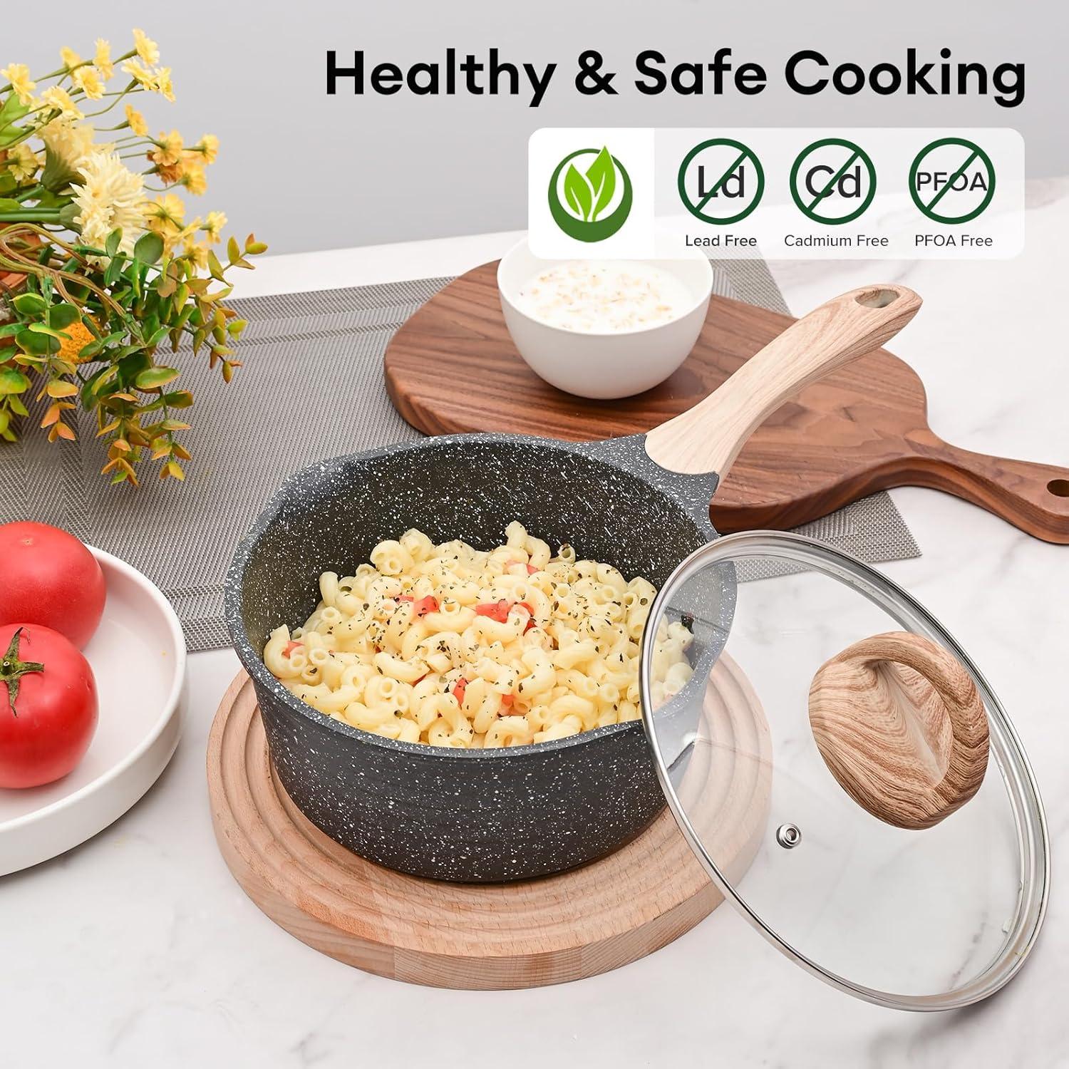 image:imageJEETEE 15 Quart Sauce Pan with Lid Non Stick Small Pot with Coating Masterclass Cookware Sauce Pot for Cooking PFOAPFOS Free