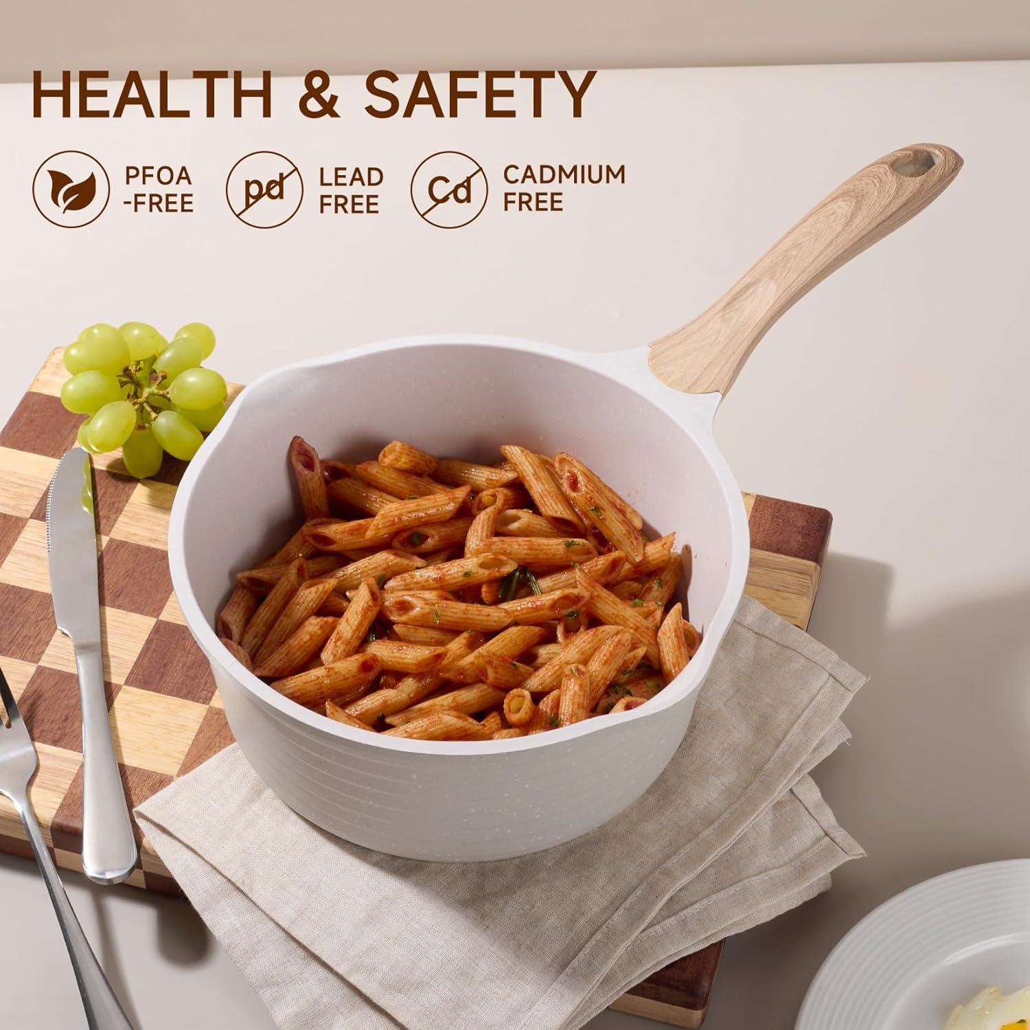 image:imageJEETEE 15 Quart Saucepan with Lid Nonstick Stone Coating Sauce Pan Milk Pan for Cooking Inudction PotBeige