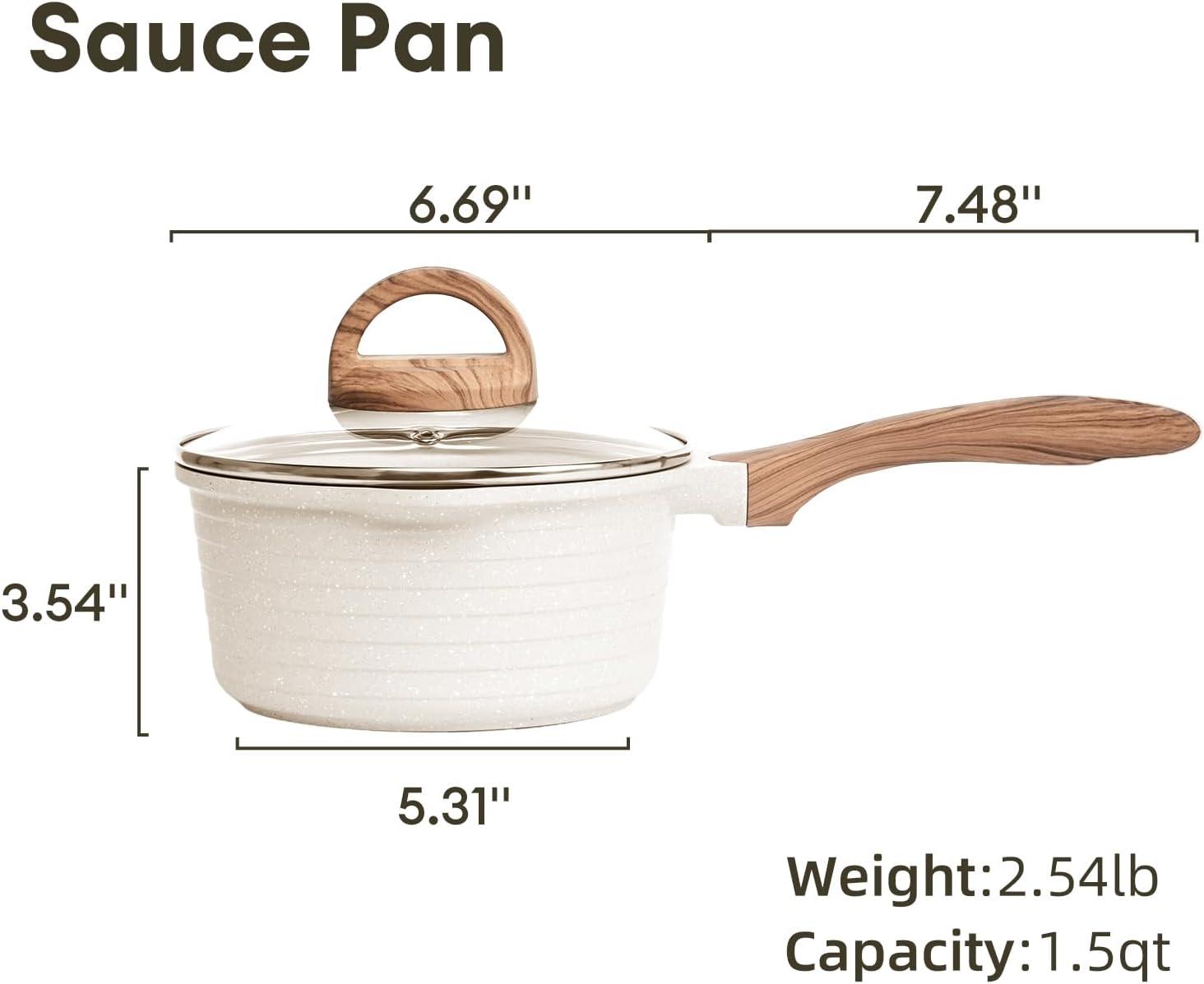 image:imageJEETEE 15 Quart Saucepan with Lid Nonstick Stone Coating Sauce Pan Milk Pan for Cooking Inudction PotBeige