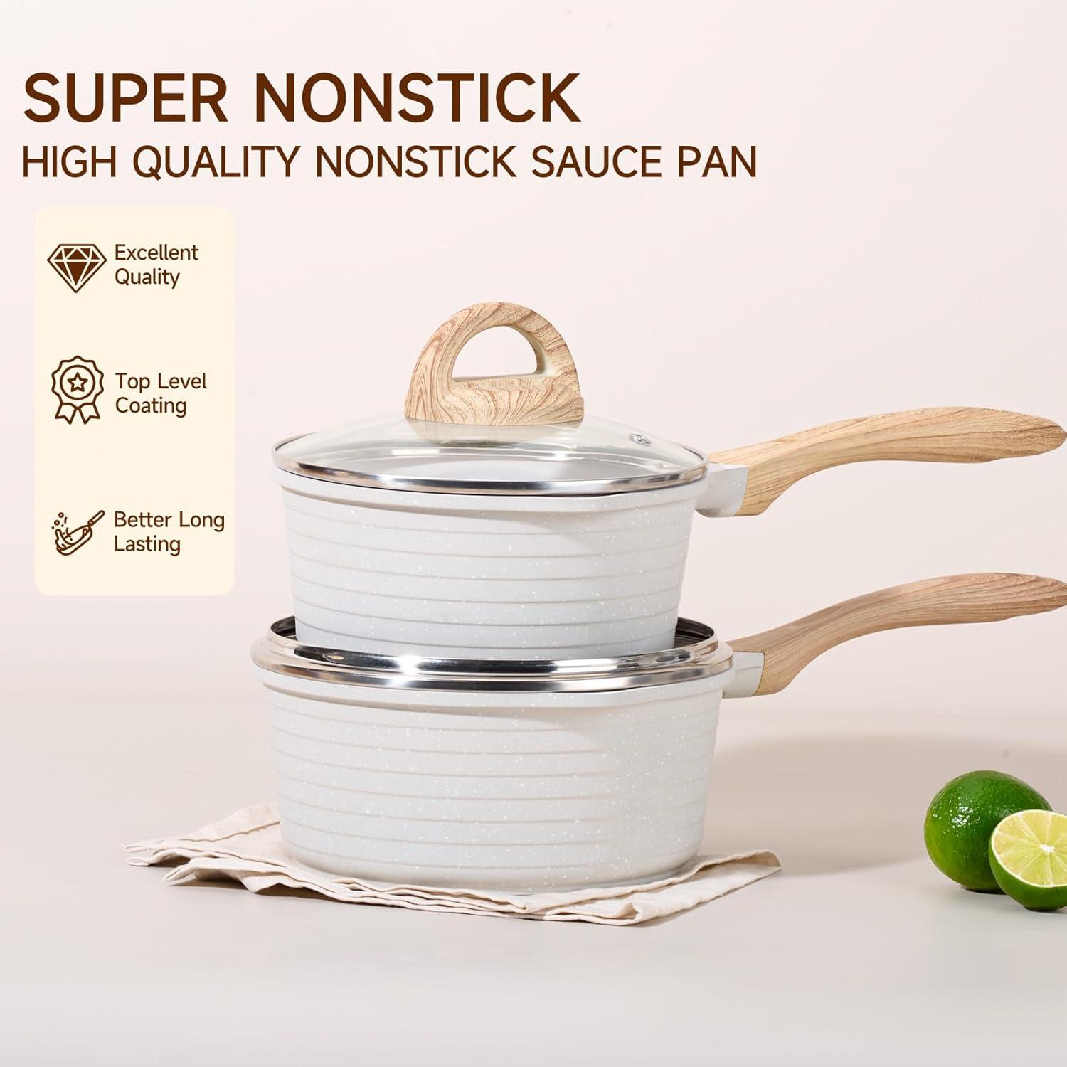 image:imageJEETEE 15 Quart Saucepan with Lid Nonstick Stone Coating Sauce Pan Milk Pan for Cooking Inudction PotBeige