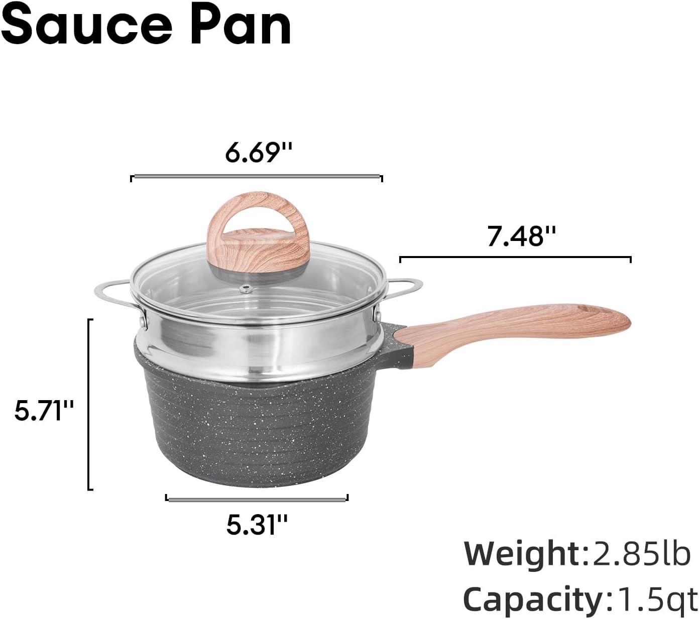 image:imageJEETEE 15 Quart Saucepan with Steamer Basket Small Sauce Pot with LidNonstick Coating with Pour Spout Induction Compatible Cookware Sauce Pan for Cooking PFOAPFOS Free