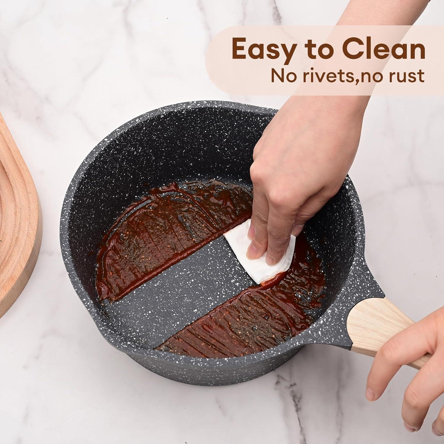 image:imageJEETEE 15 Quart Saucepan with Steamer Basket Small Sauce Pot with LidNonstick Coating with Pour Spout Induction Compatible Cookware Sauce Pan for Cooking PFOAPFOS Free
