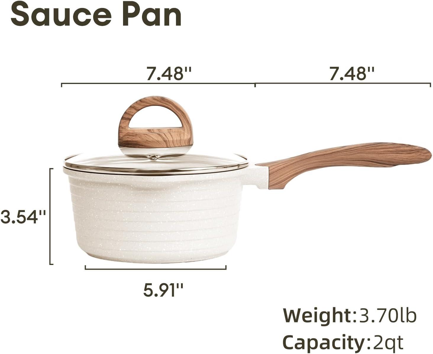 image:imageJEETEE 2 Quart Sauce Pan with Lid Non Stick Small Pot with Coating Masterclass Cookware Sauce Pot for Cooking PFOAPFOS FreeBeige