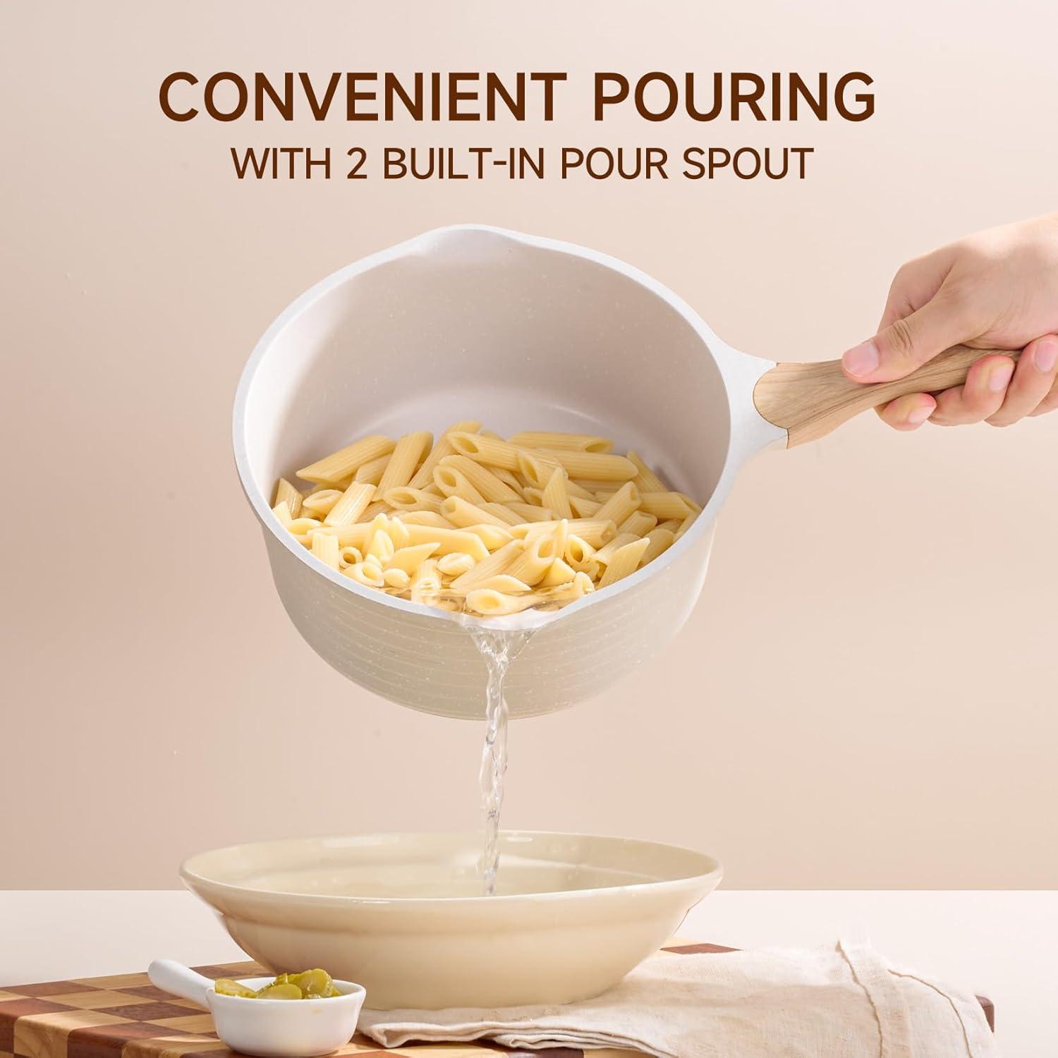 image:imageJEETEE 2 Quart Sauce Pan with Lid Non Stick Small Pot with Coating Masterclass Cookware Sauce Pot for Cooking PFOAPFOS FreeBeige