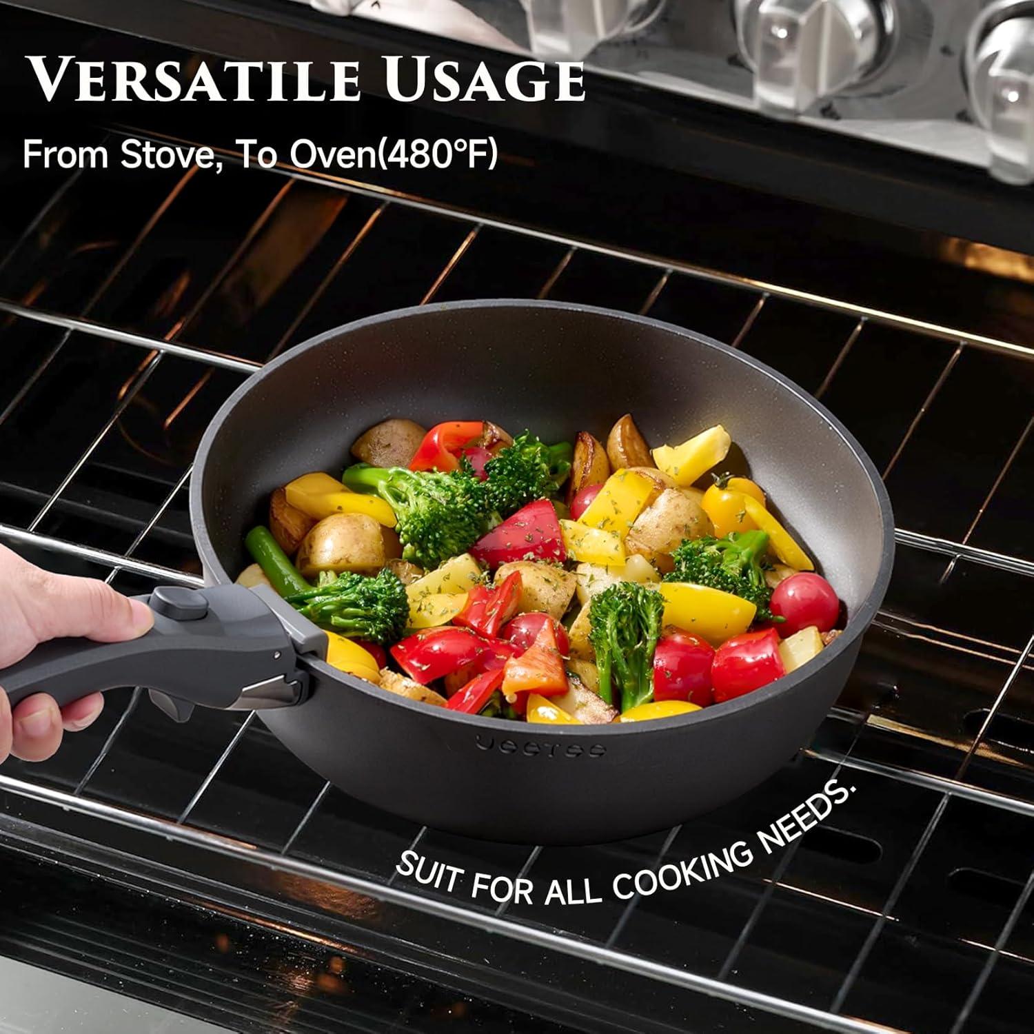 image:imageJEETEE 20 Pcs Pots and Pans Set Non Stick Titanium Reinforced Nonstick Cookware Set with Detachable Handle Induction Kitchen Cookware Sets Oven Safe amp Space Saving for RV Camping