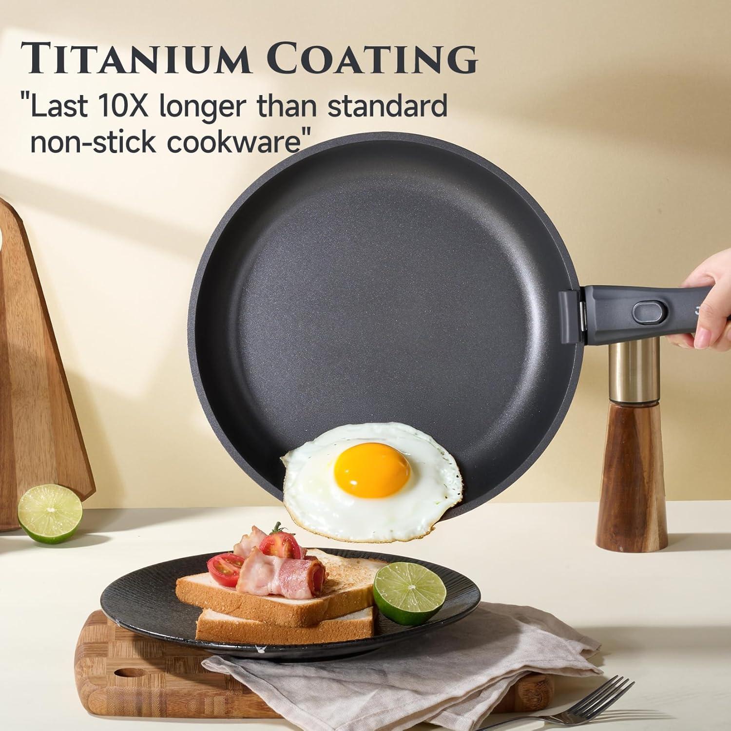 image:imageJEETEE 20 Pcs Pots and Pans Set Non Stick Titanium Reinforced Nonstick Cookware Set with Detachable Handle Induction Kitchen Cookware Sets Oven Safe amp Space Saving for RV Camping
