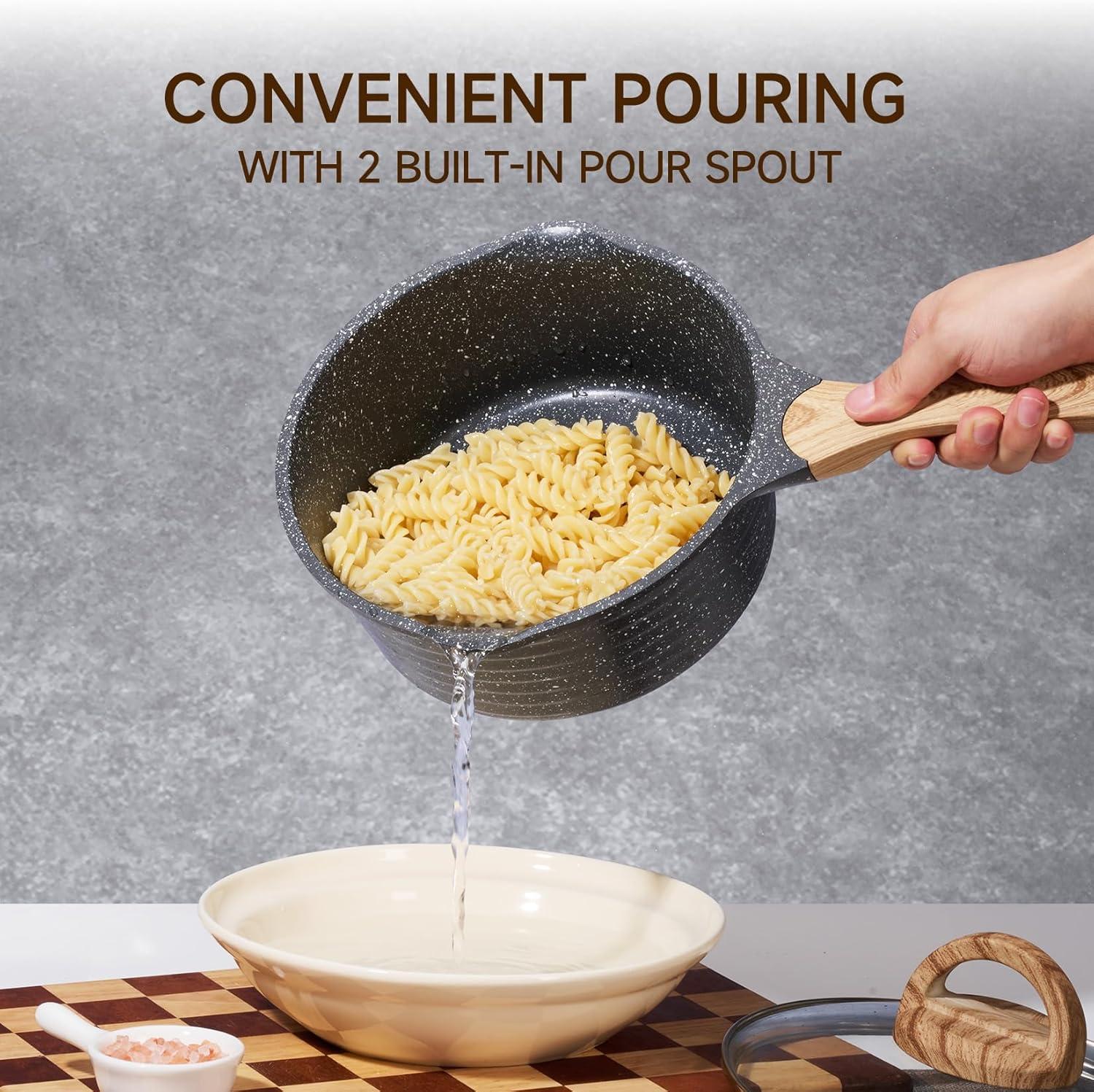 image:imageJEETEE 25 Quart Sauce Pan with Lid Non Stick Small Pot with Coating Masterclass Cookware Sauce Pot for Cooking PFOAPFOS Free