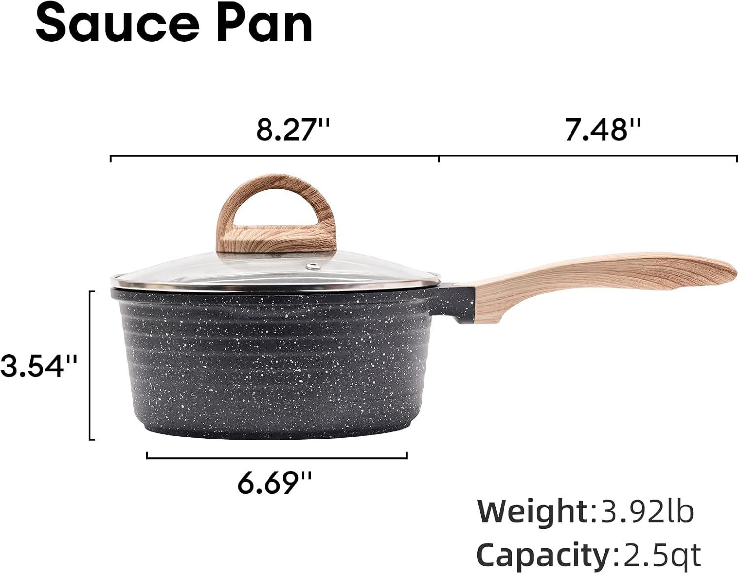 image:imageJEETEE 25 Quart Sauce Pan with Lid Non Stick Small Pot with Coating Masterclass Cookware Sauce Pot for Cooking PFOAPFOS Free