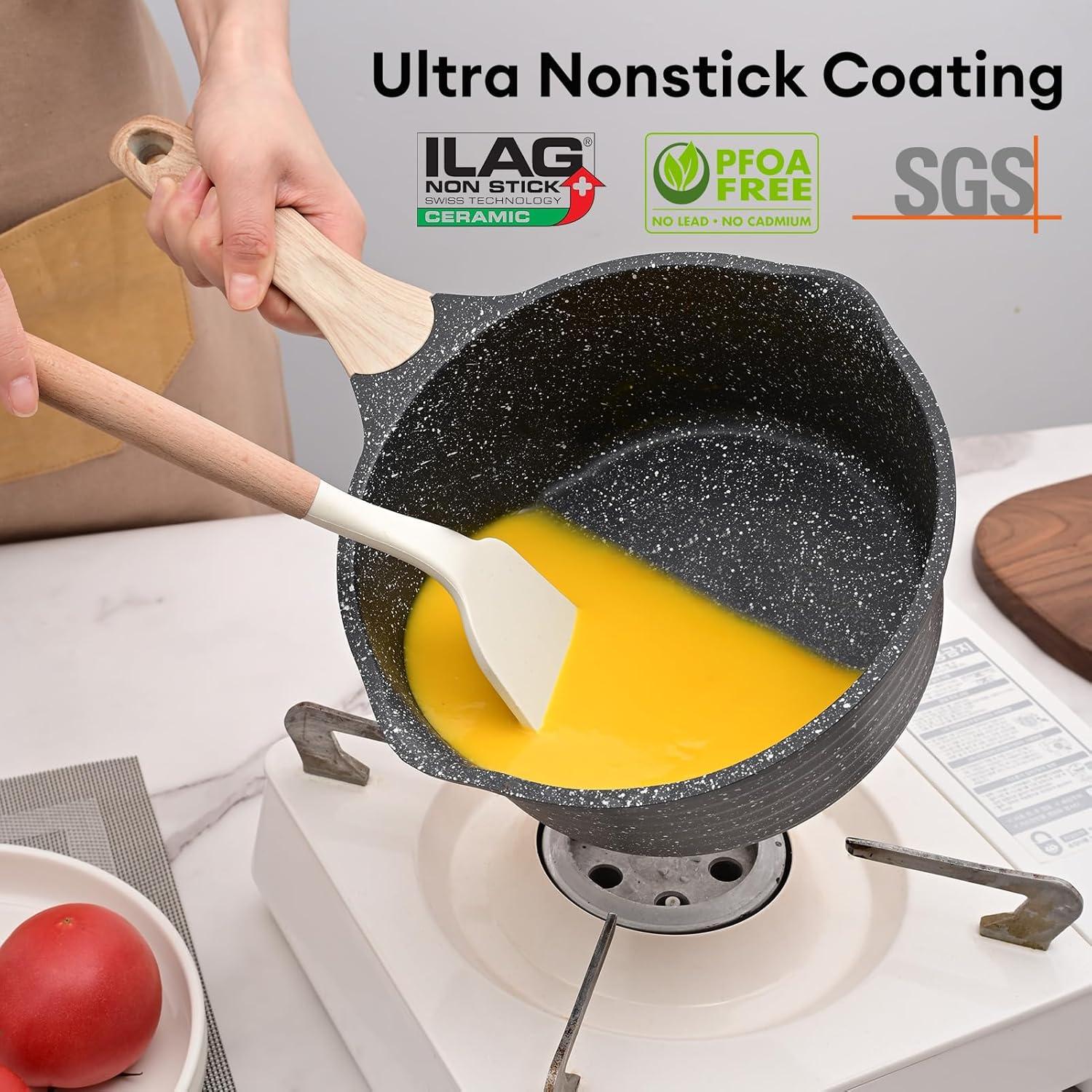 image:imageJEETEE 25 Quart Sauce Pan with Lid Non Stick Small Pot with Coating Masterclass Cookware Sauce Pot for Cooking PFOAPFOS Free