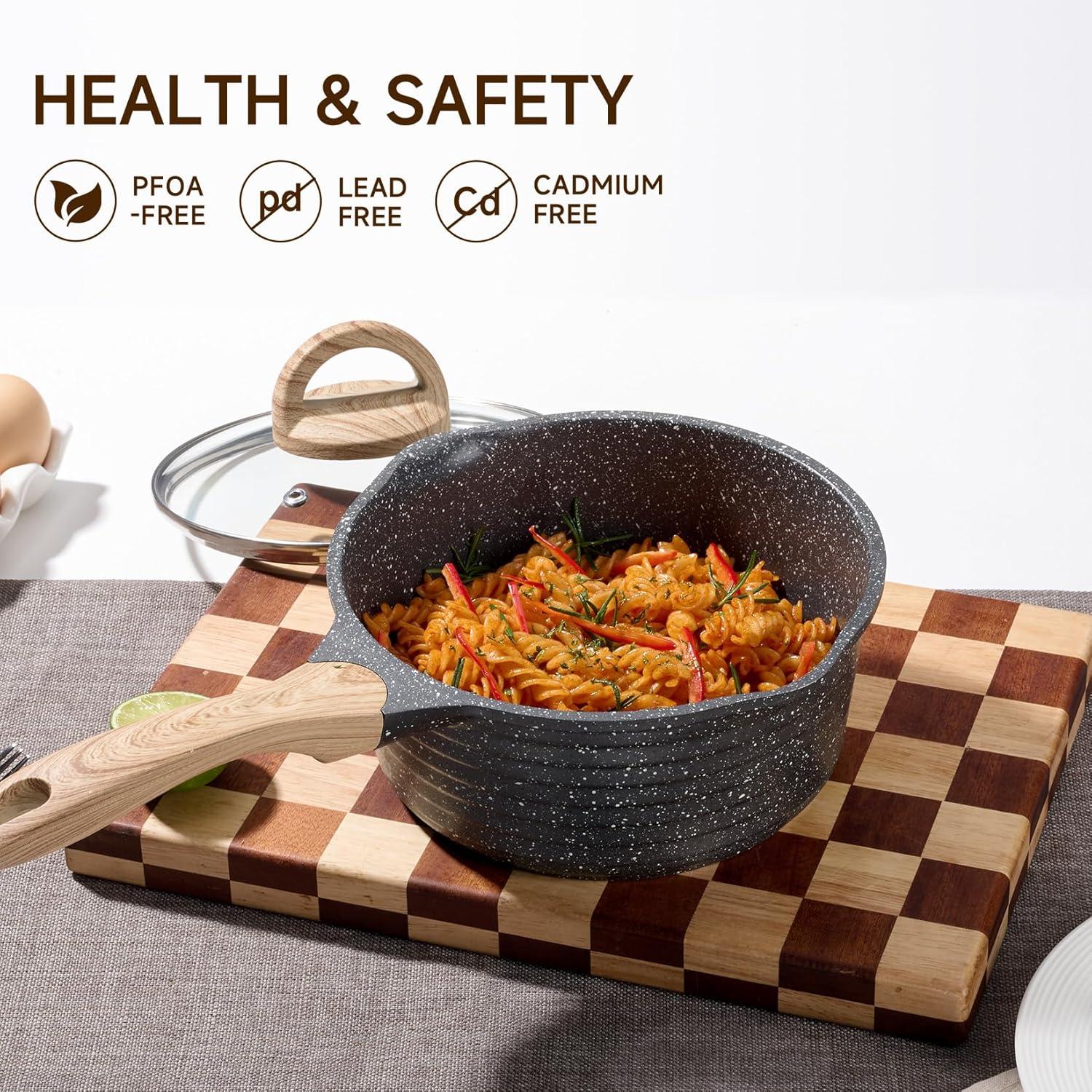 image:imageJEETEE 25 Quart Sauce Pan with Lid Non Stick Small Pot with Coating Masterclass Cookware Sauce Pot for Cooking PFOAPFOS Free