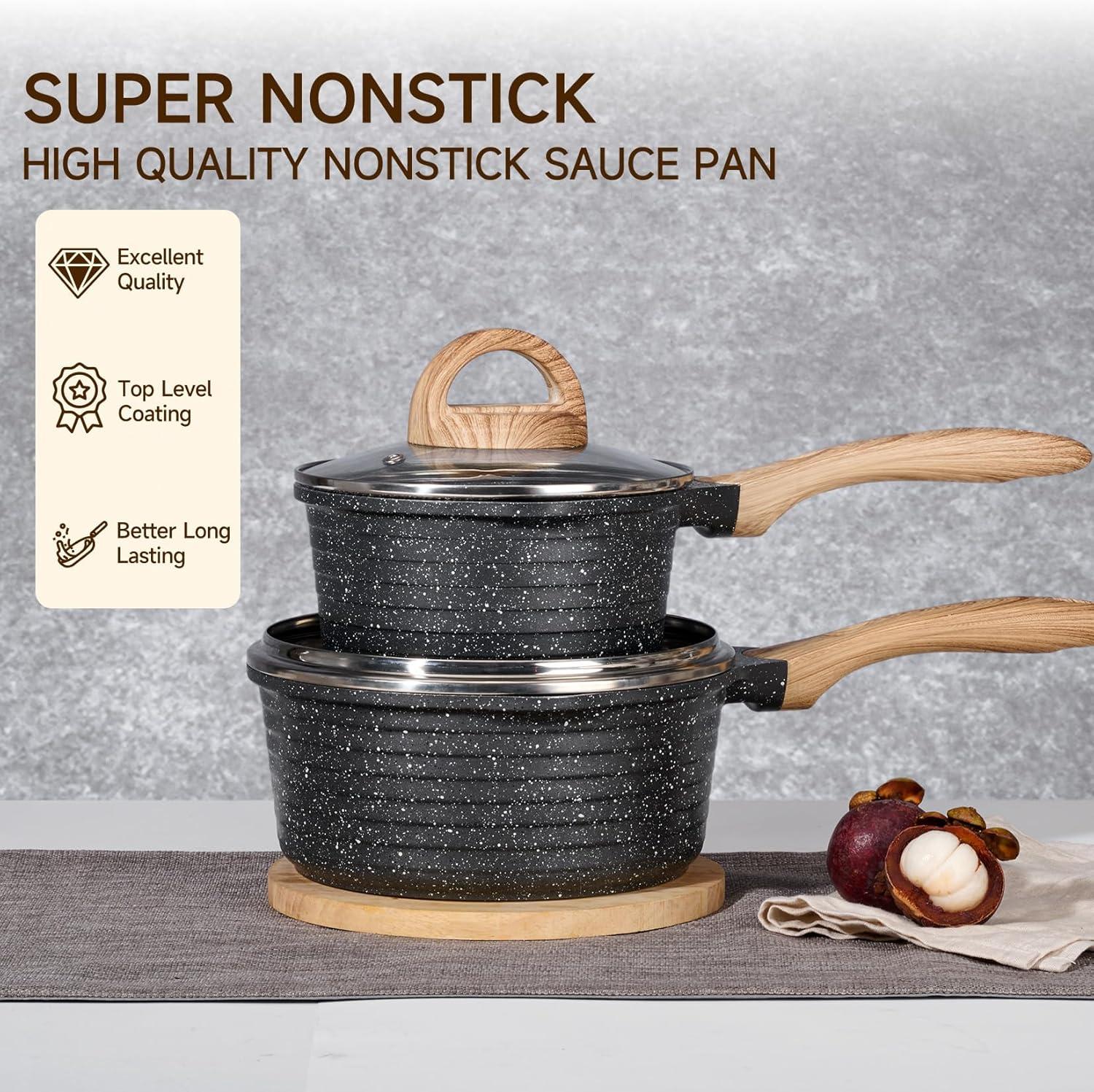 image:imageJEETEE 25 Quart Sauce Pan with Lid Non Stick Small Pot with Coating Masterclass Cookware Sauce Pot for Cooking PFOAPFOS Free