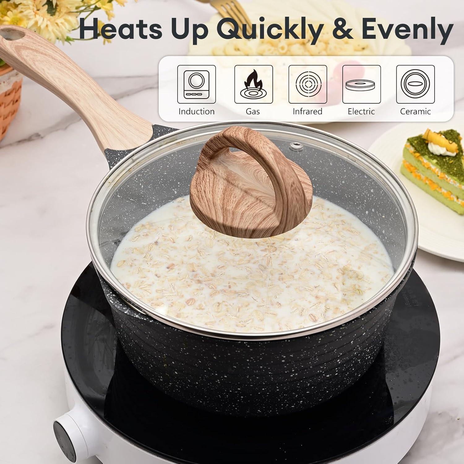 image:imageJEETEE 25 Quart Sauce Pan with Lid Non Stick Small Pot with Coating Masterclass Cookware Sauce Pot for Cooking PFOAPFOS Free