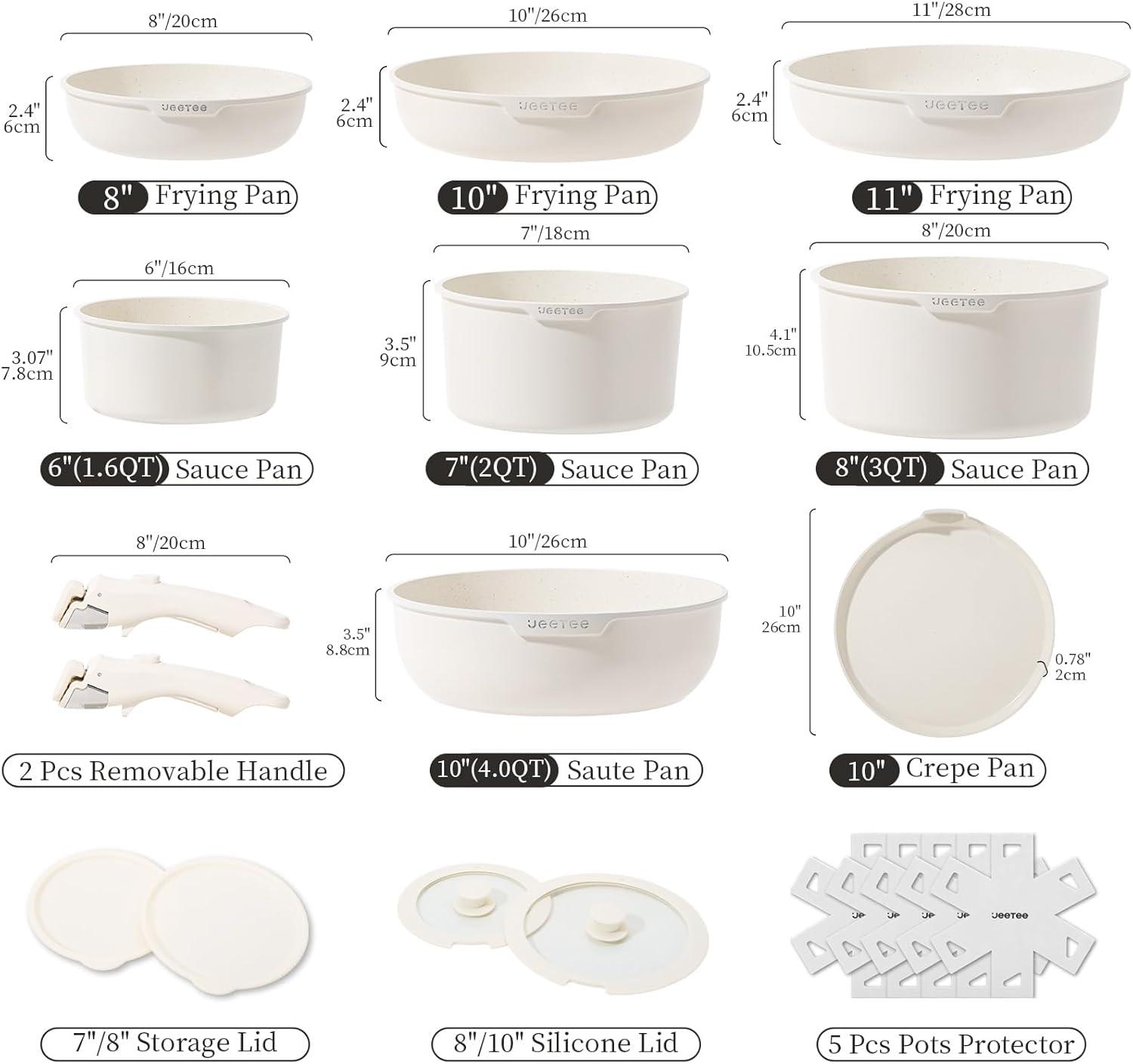 image:imageJEETEE Cookware Set 6 Essential Pots amp 19 Accessories Nonstick Pots and Pans with Detachable Handle for Induction Cooking RV Kitchen Space Saving PFAS Free BlackBeige