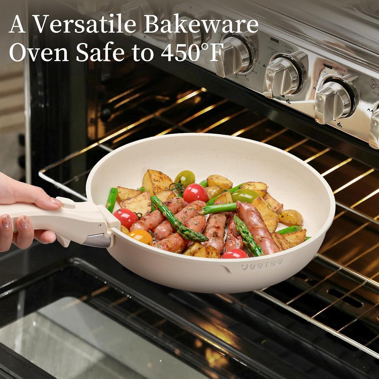 image:imageJEETEE Cookware Set 6 Essential Pots amp 19 Accessories Nonstick Pots and Pans with Detachable Handle for Induction Cooking RV Kitchen Space Saving PFAS Free BlackBeige