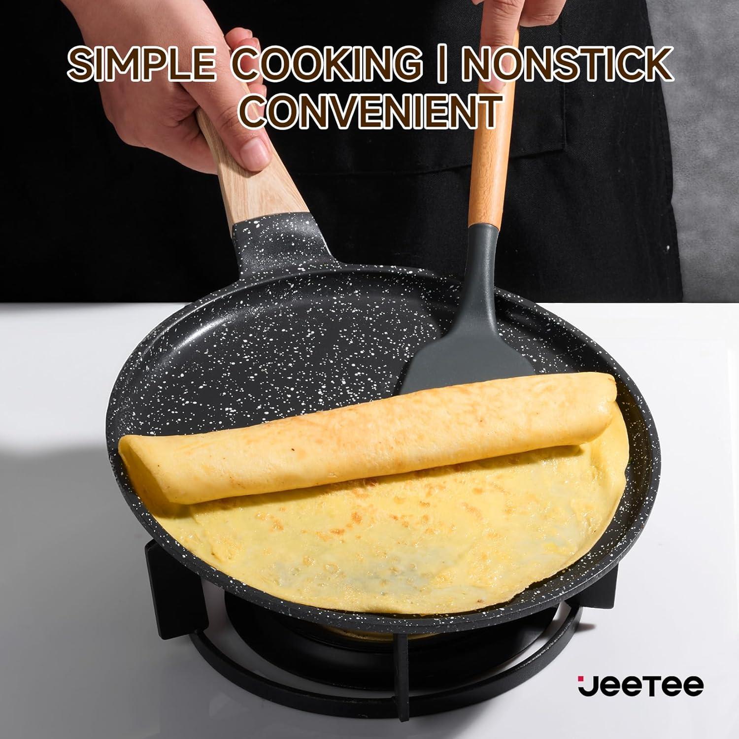 image:imageJEETEE Crepe Pan Nonstick 11 Inch Comales Para Tortillas Griddle Pan for Stove Top Granite Coating Flat Pancake Pan Dosa Tawa PFOA FREE and Induction Compatible BeigeGray