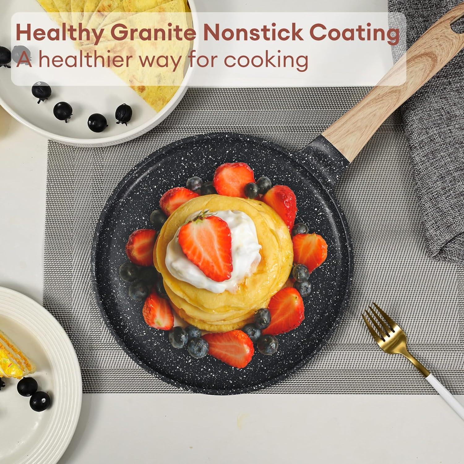 image:imageJEETEE Crepe Pan Nonstick 11 Inch Comales Para Tortillas Griddle Pan for Stove Top Granite Coating Flat Pancake Pan Dosa Tawa PFOA FREE and Induction Compatible BeigeGray