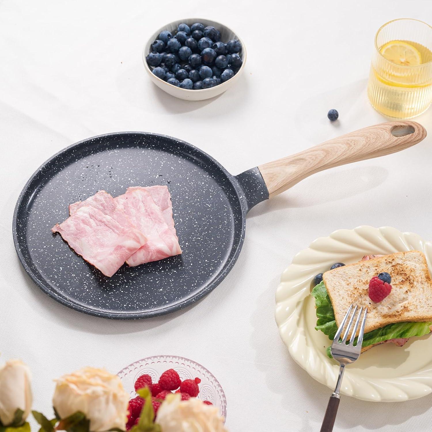 image:imageJEETEE Crepe Pan Nonstick 11 Inch Comales Para Tortillas Griddle Pan for Stove Top Granite Coating Flat Pancake Pan Dosa Tawa PFOA FREE and Induction Compatible BeigeGray