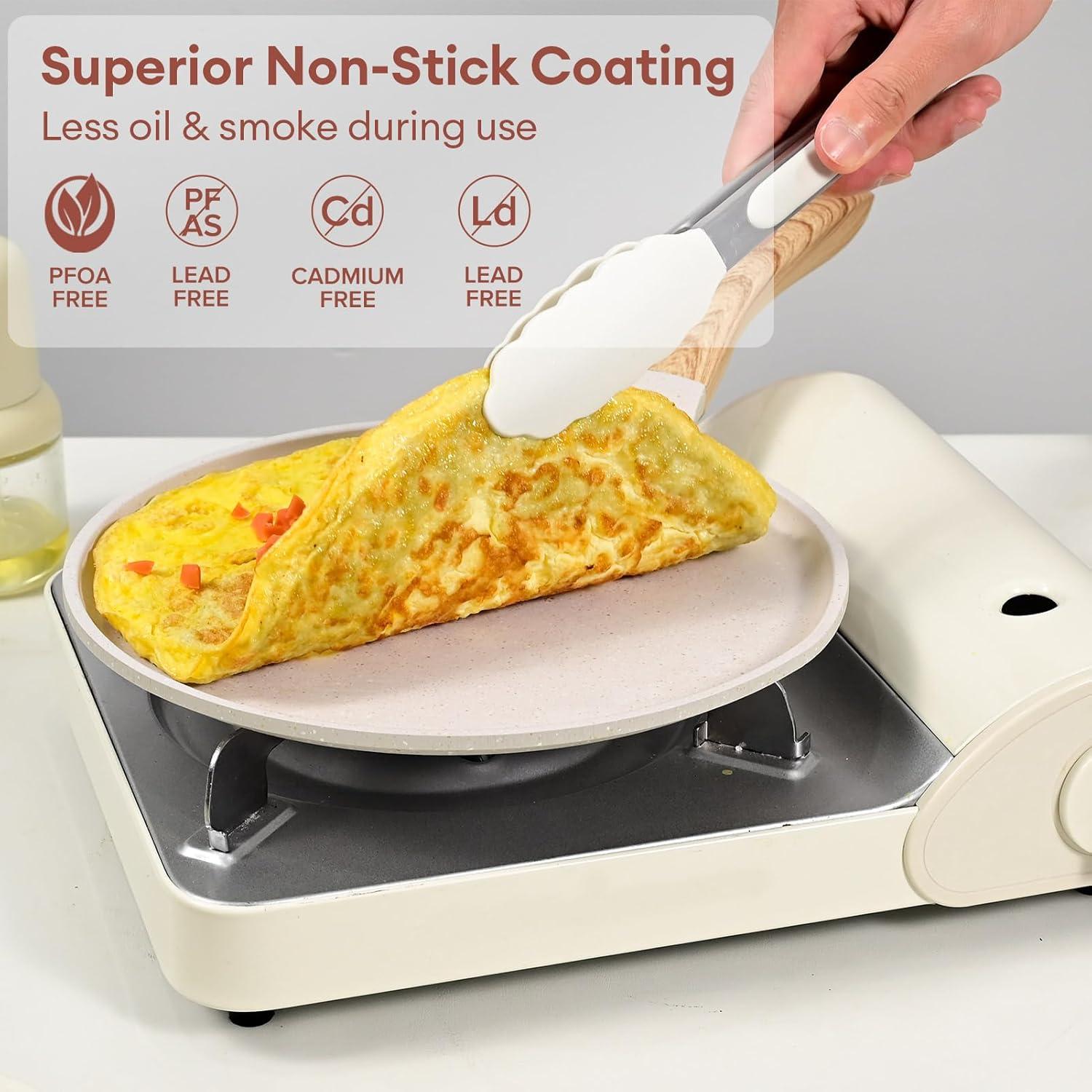 image:imageJEETEE Crepe Pan Nonstick 11 Inch Comales Para Tortillas Griddle Pan for Stove Top Granite Coating Flat Pancake Pan Dosa Tawa PFOA FREE and Induction Compatible BeigeBeige
