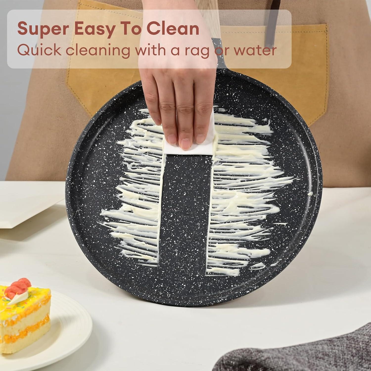 image:imageJEETEE Crepe Pan Nonstick 11 Inch Comales Para Tortillas Griddle Pan for Stove Top Granite Coating Flat Pancake Pan Dosa Tawa PFOA FREE and Induction Compatible BeigeGray
