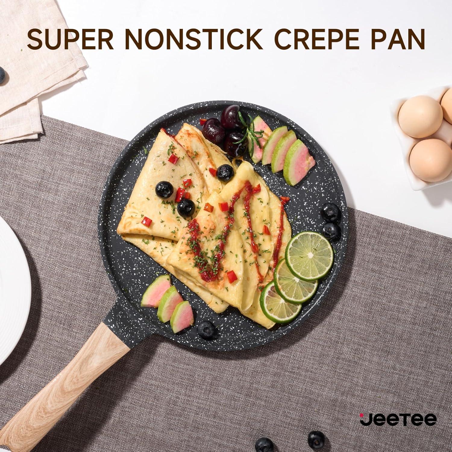image:imageJEETEE Crepe Pan Nonstick 11 Inch Comales Para Tortillas Griddle Pan for Stove Top Granite Coating Flat Pancake Pan Dosa Tawa PFOA FREE and Induction Compatible BeigeGray