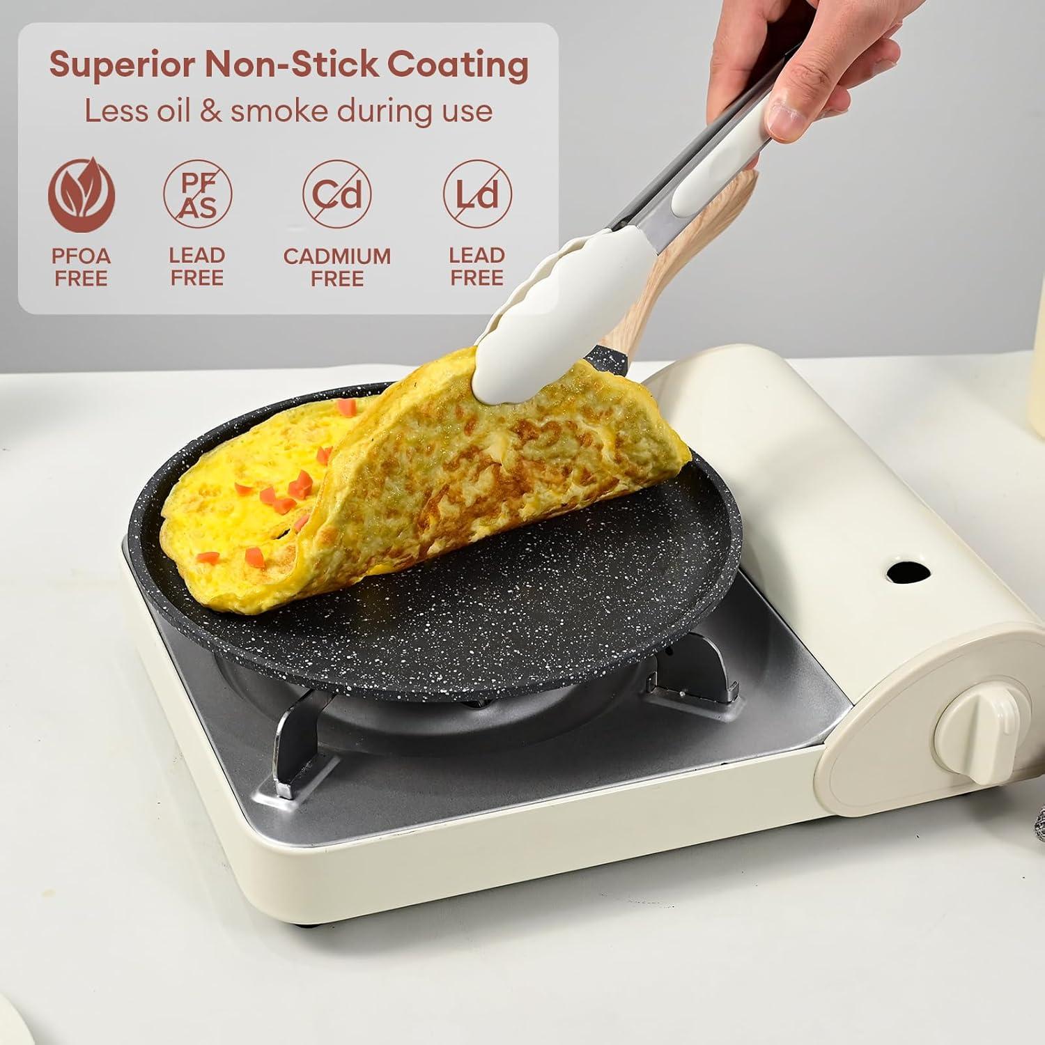 image:imageJEETEE Crepe Pan Nonstick 11 Inch Comales Para Tortillas Griddle Pan for Stove Top Granite Coating Flat Pancake Pan Dosa Tawa PFOA FREE and Induction Compatible BeigeGray