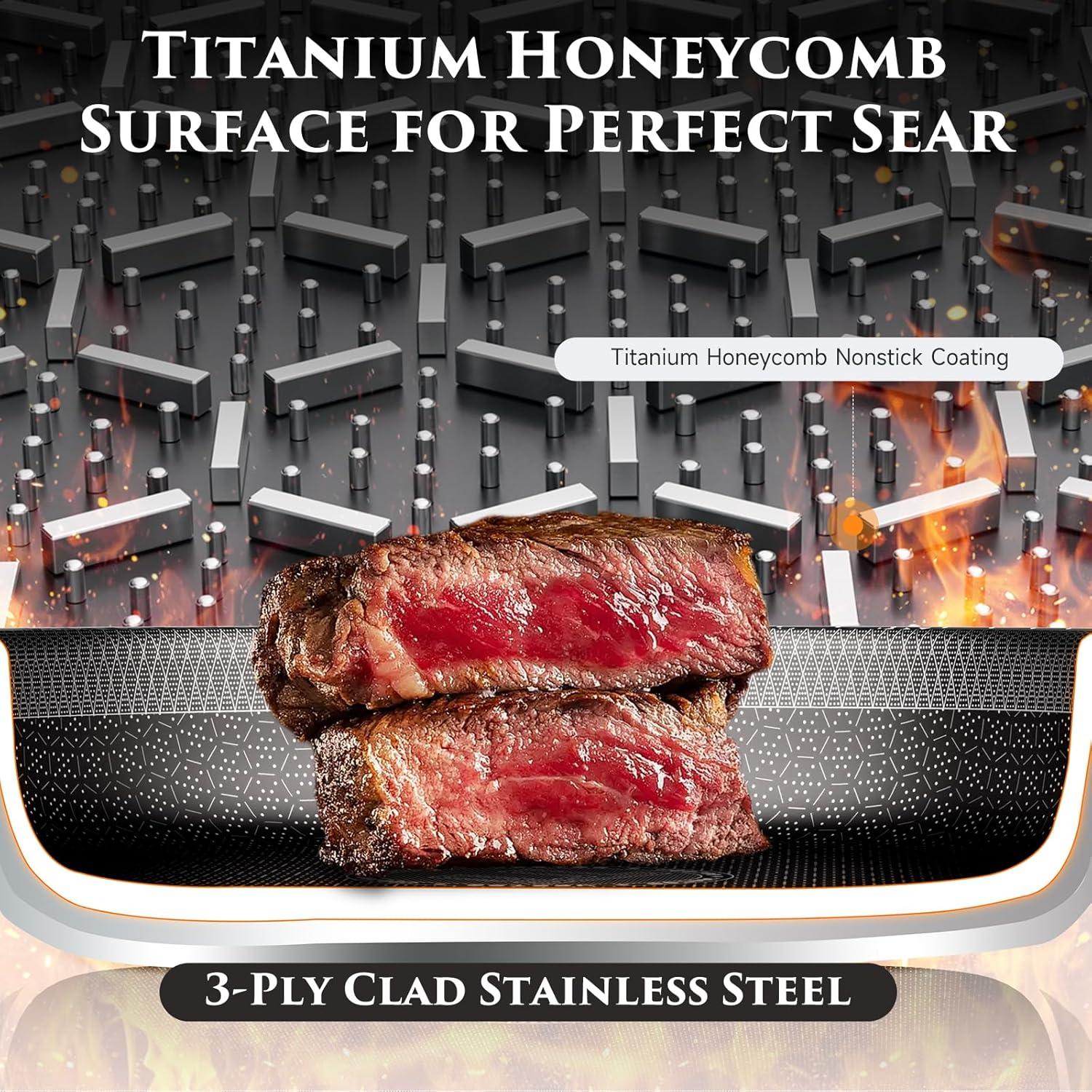 image:imageJEETEE Hybrid TriPly Stainless Steel Cookware Set 18pcs Pots and Pans Set Non Stick with Detachable Handles Induction Cookware Set Kitchen Cooking Sets RVCamping Cookware Dishwasher amp Oven Safe18pcs