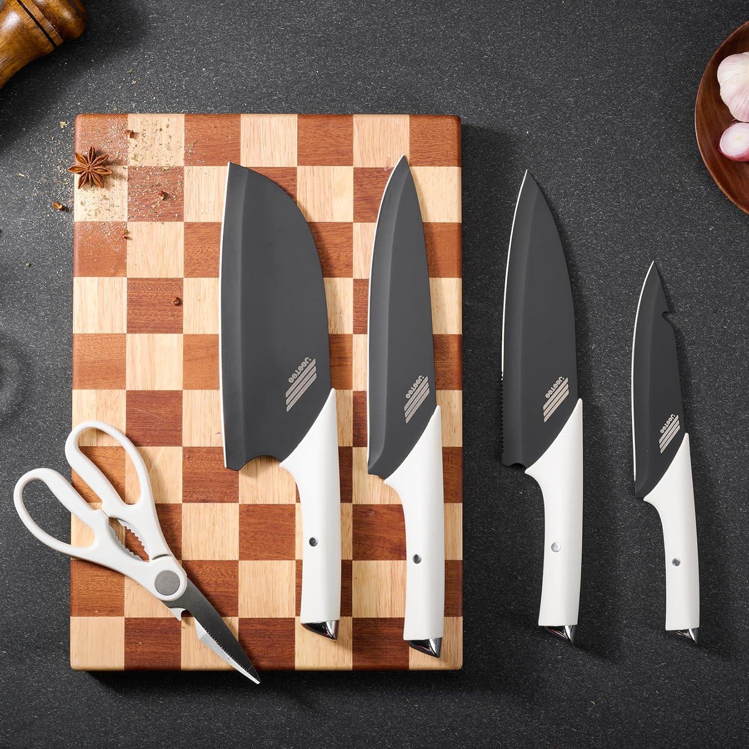 image:imageJEETEE Kitchen Knife Set 6 Pcs Knife Set with Block Nonstick and Rustproof Knife Block Set Bionic Design with 15 Sharp Tip and Best Grip Knife Handle Dishwasher Safe