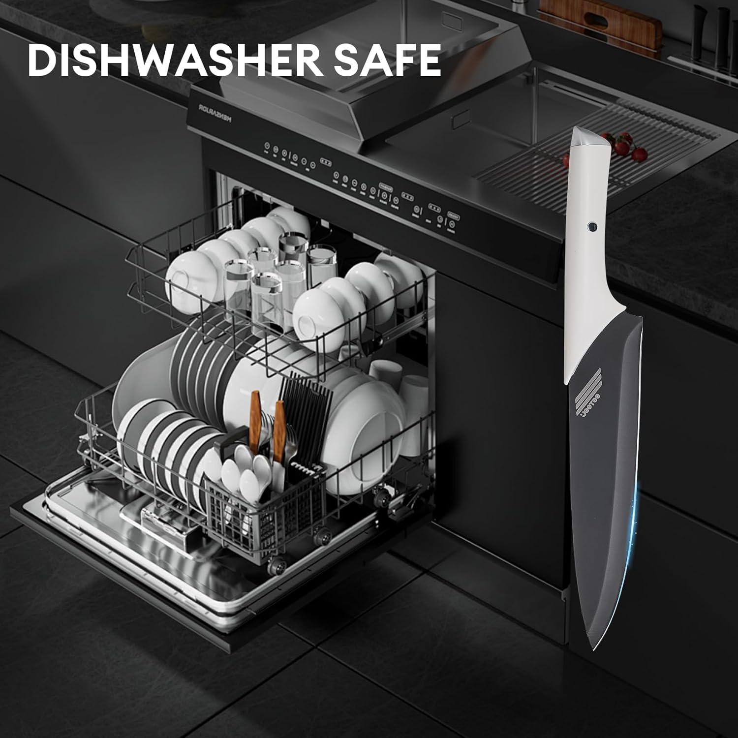 image:imageJEETEE Kitchen Knife Set 6 Pcs Knife Set with Block Nonstick and Rustproof Knife Block Set Bionic Design with 15 Sharp Tip and Best Grip Knife Handle Dishwasher Safe
