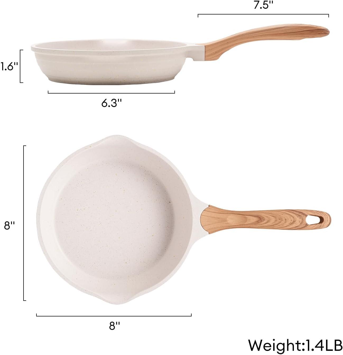 image:imageJEETEE Non Stick Frying Pan Set Frying Pans Nonstick Omelette Skillet with Soft Touch Handle 3Piece Cookware Set 8 Inch 95 Inch 11 InchBeige