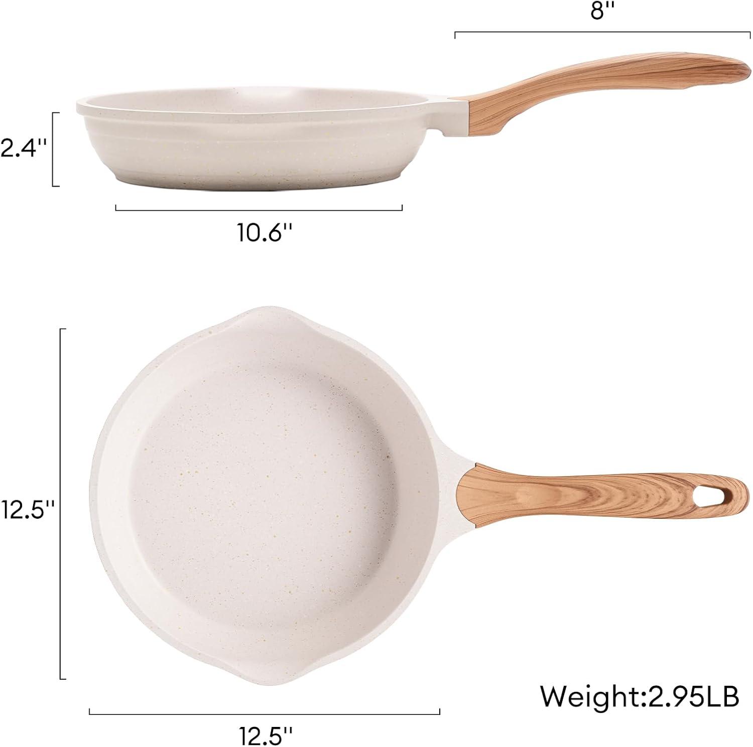 image:imageJEETEE Non Stick Frying Pan Set Frying Pans Nonstick Omelette Skillet with Soft Touch Handle 3Piece Cookware Set 8 Inch 95 Inch 11 InchBeige