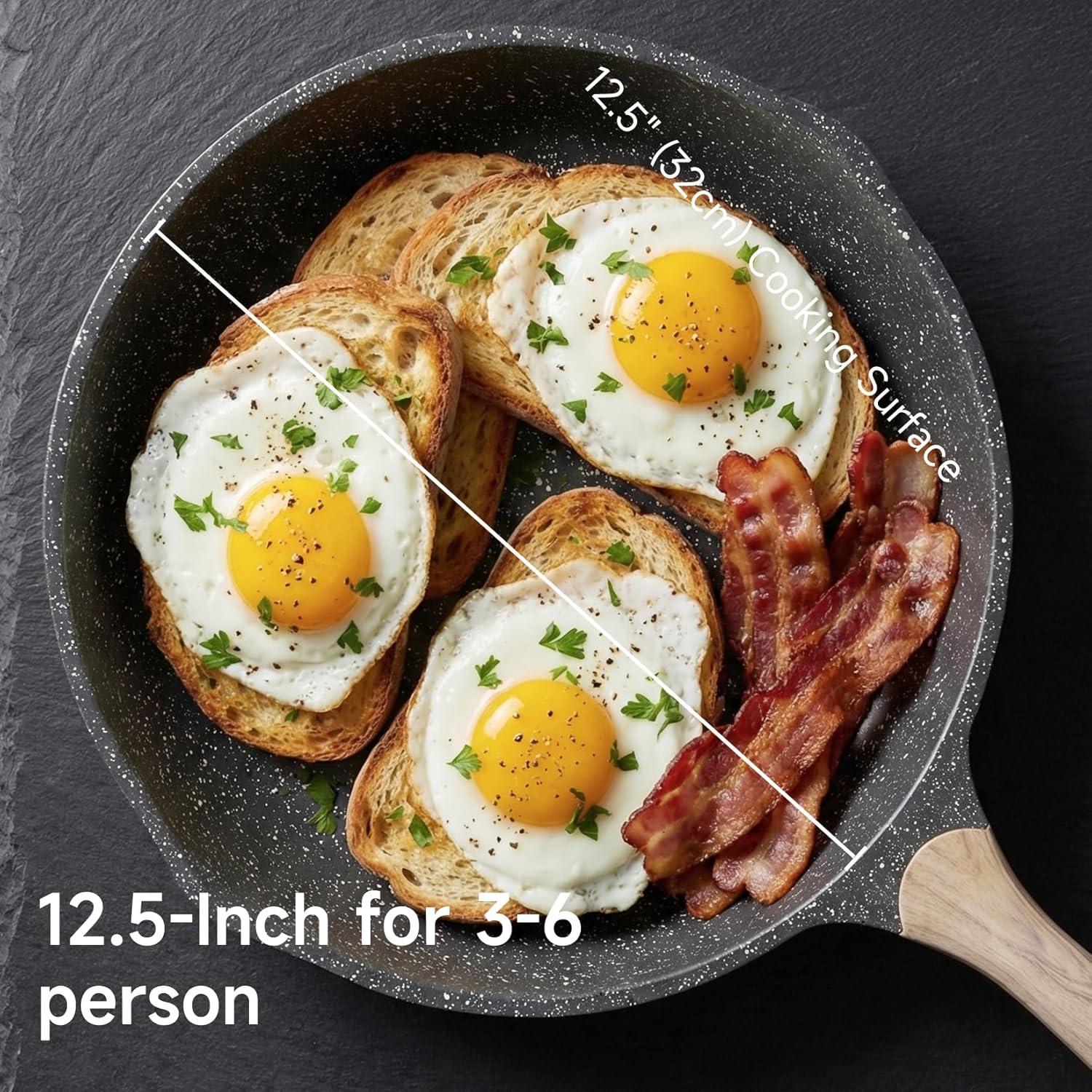 image:imageJEETEE Non Stick Frying Pan Set Frying Pans Nonstick Omelette Skillet with Soft Touch Handle 3Piece Cookware Set 8 Inch 95 Inch 11 InchGray