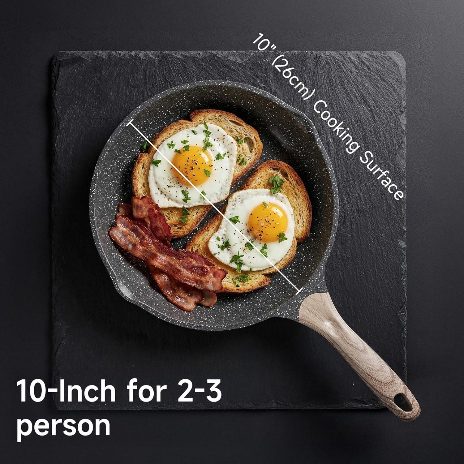 image:imageJEETEE Non Stick Frying Pan Set Frying Pans Nonstick Omelette Skillet with Soft Touch Handle 3Piece Cookware Set 8 Inch 95 Inch 11 InchGray