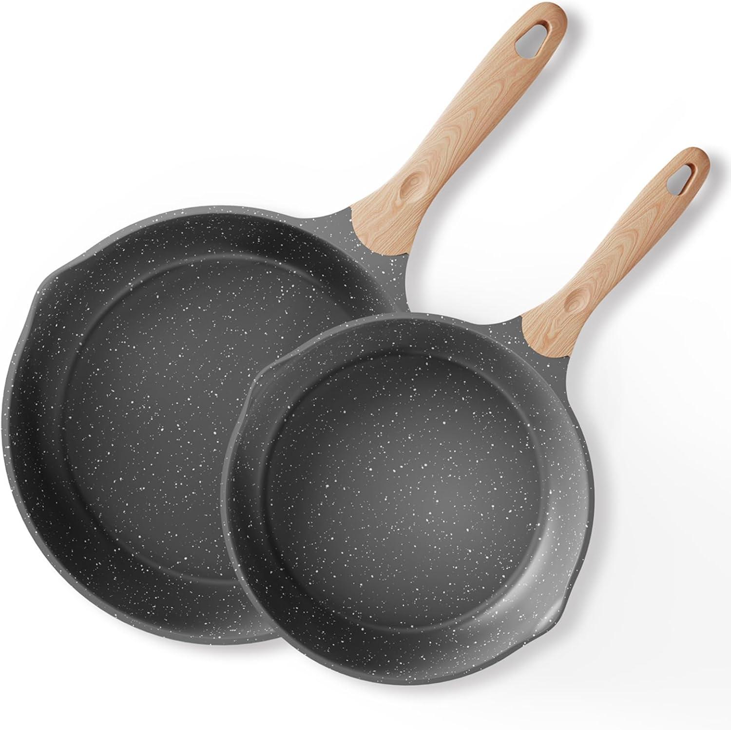 image:imageJEETEE Non Stick Frying Pan Set Frying Pans Nonstick Omelette Skillet with Soft Touch Handle 3Piece Cookware Set 8 Inch 95 Inch 11 InchGray