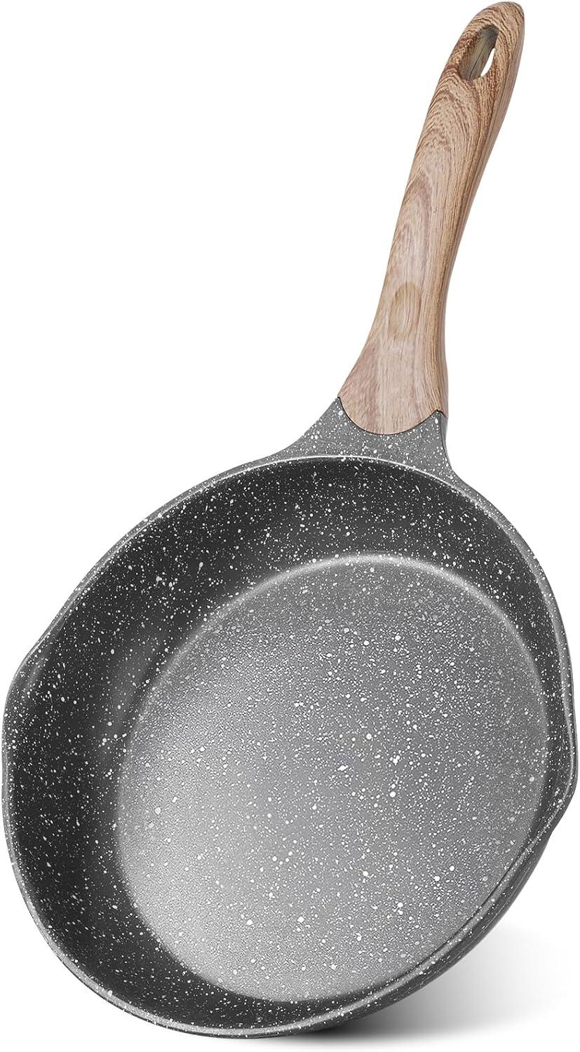 image:imageJEETEE Non Stick Frying Pan Set Frying Pans Nonstick Omelette Skillet with Soft Touch Handle 3Piece Cookware Set 8 Inch 95 Inch 11 InchGray