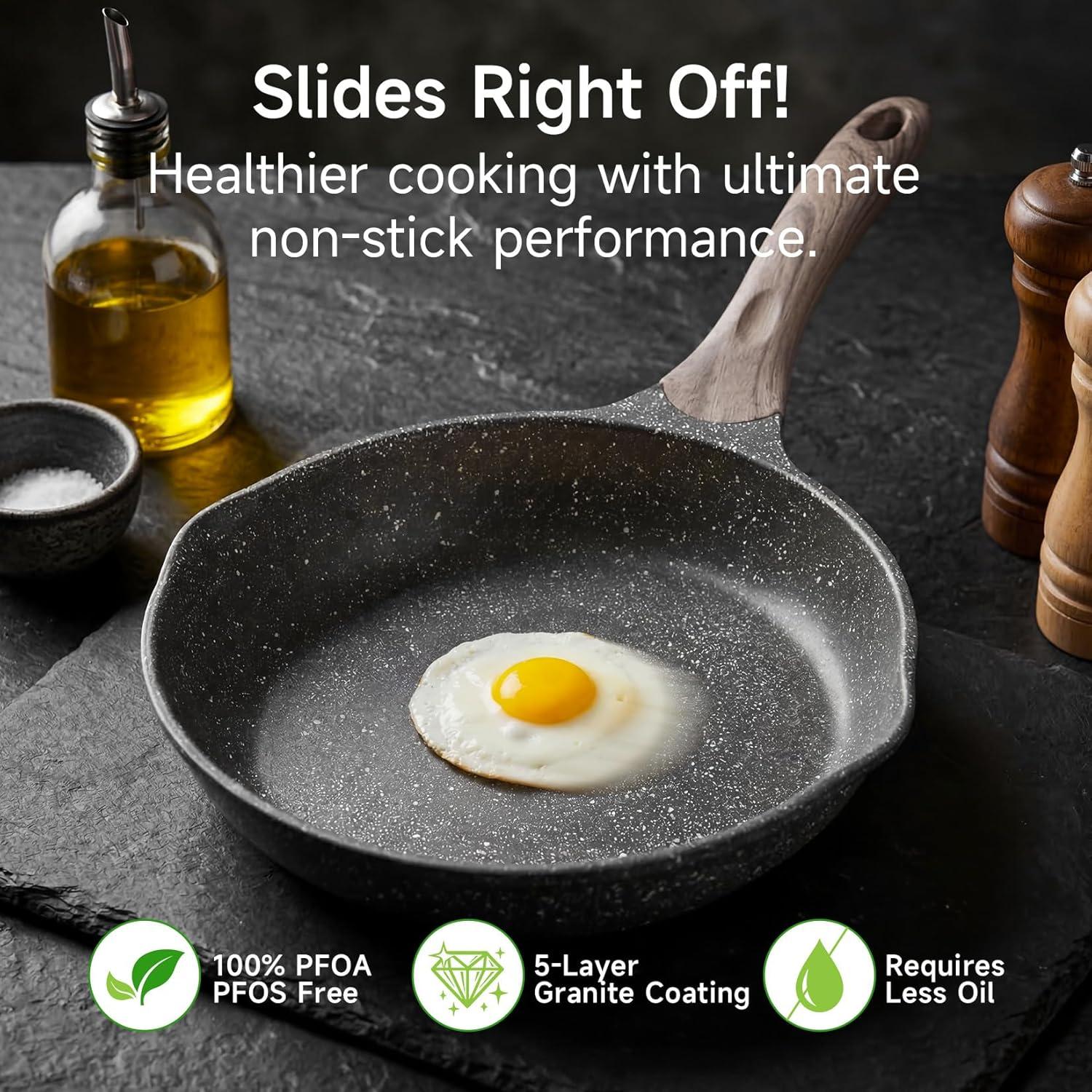 image:imageJEETEE Non Stick Frying Pan Set Frying Pans Nonstick Omelette Skillet with Soft Touch Handle 3Piece Cookware Set 8 Inch 95 Inch 11 InchGray