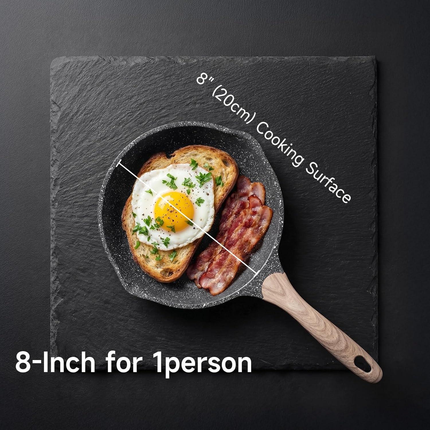 image:imageJEETEE Non Stick Frying Pan Set Frying Pans Nonstick Omelette Skillet with Soft Touch Handle 3Piece Cookware Set 8 Inch 95 Inch 11 InchGray