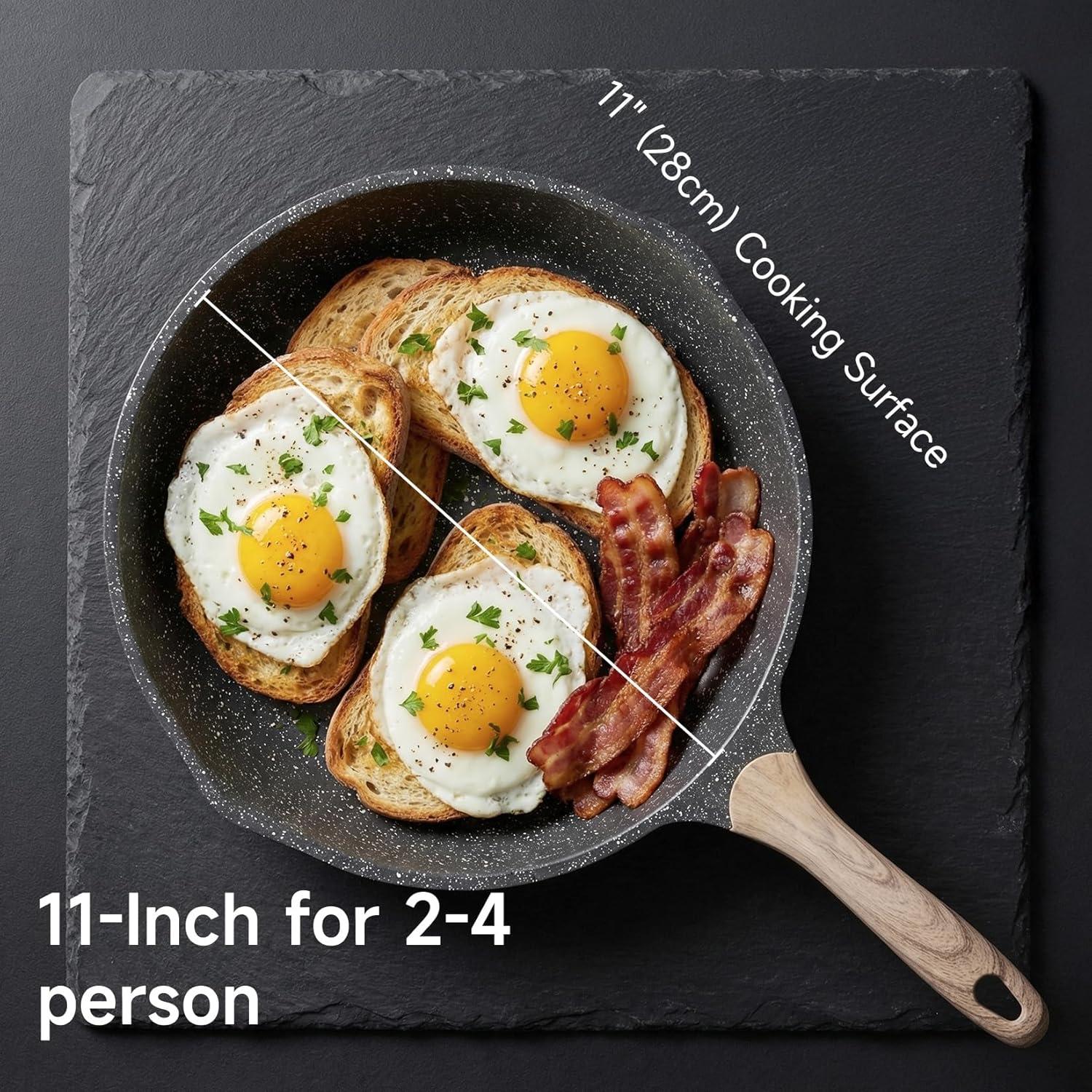 image:imageJEETEE Non Stick Frying Pan Set Frying Pans Nonstick Omelette Skillet with Soft Touch Handle 3Piece Cookware Set 8 Inch 95 Inch 11 InchGray