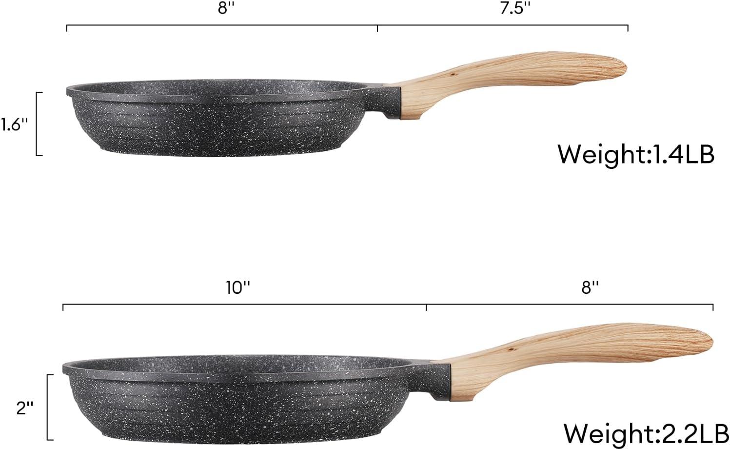 image:imageJEETEE Non Stick Frying Pan Set Frying Pans Nonstick Omelette Skillet with Soft Touch Handle 3Piece Cookware Set 8 Inch 95 Inch 11 InchGray