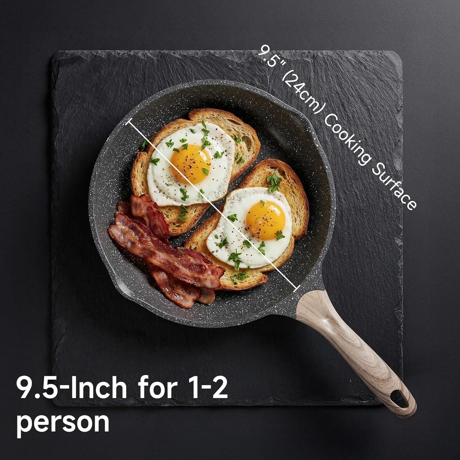 image:imageJEETEE Non Stick Frying Pan Set Frying Pans Nonstick Omelette Skillet with Soft Touch Handle 3Piece Cookware Set 8 Inch 95 Inch 11 InchGray