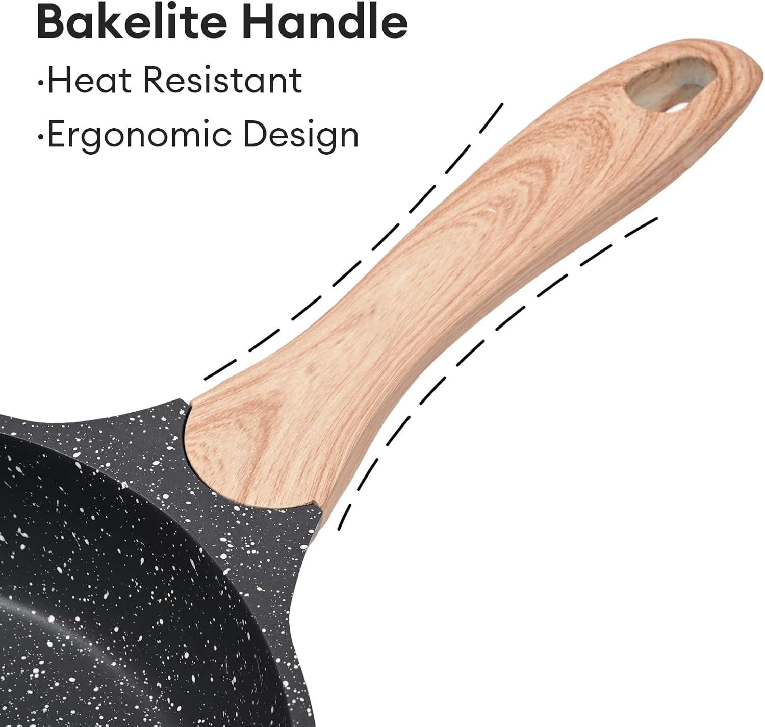 image:imageJEETEE Non Stick Frying Pan Set Frying Pans Nonstick Omelette Skillet with Soft Touch Handle 3Piece Cookware Set 8 Inch 95 Inch 11 InchGray