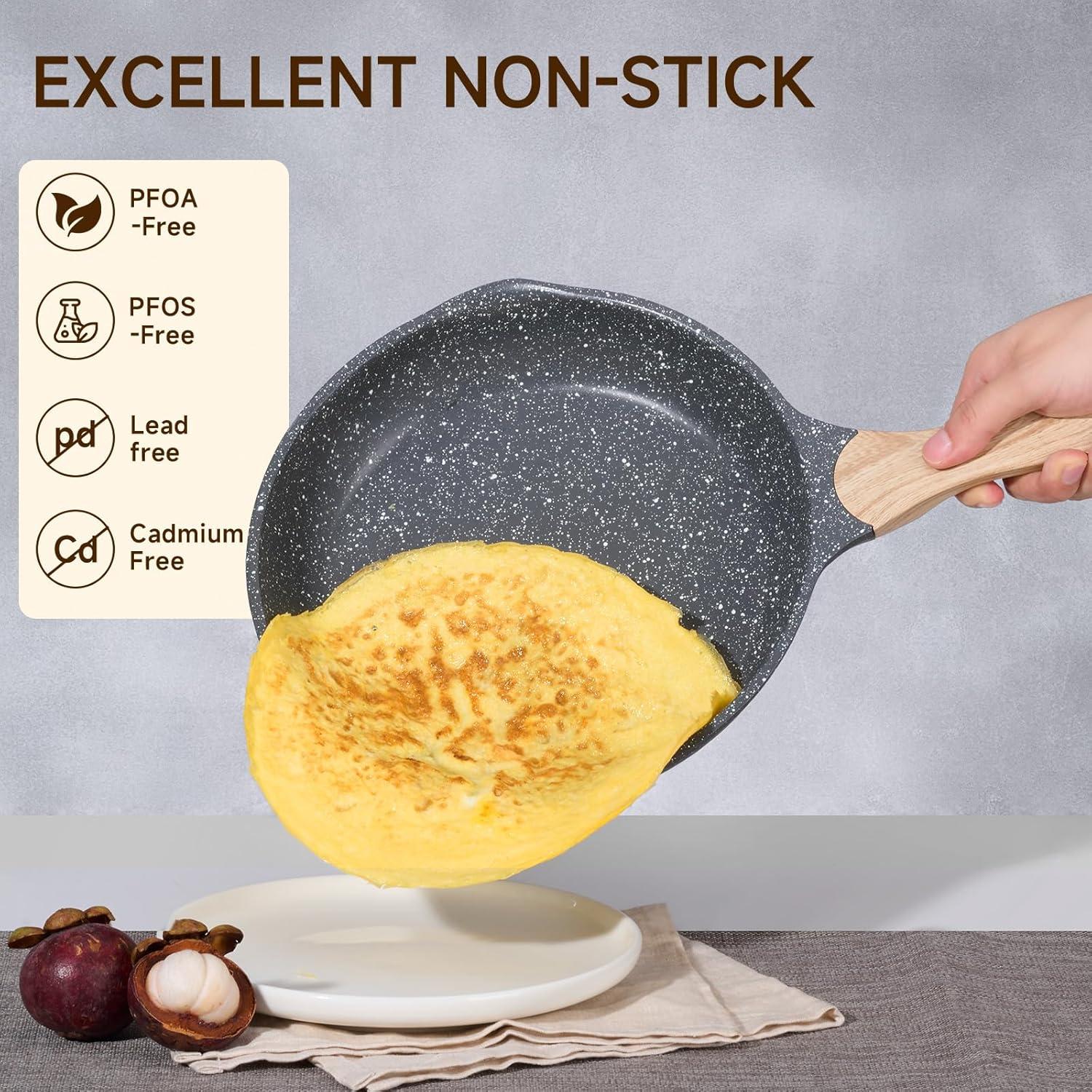 image:imageJEETEE Non Stick Frying Pan Set Frying Pans Nonstick Omelette Skillet with Soft Touch Handle 3Piece Cookware Set 8 Inch 95 Inch 11 InchGray