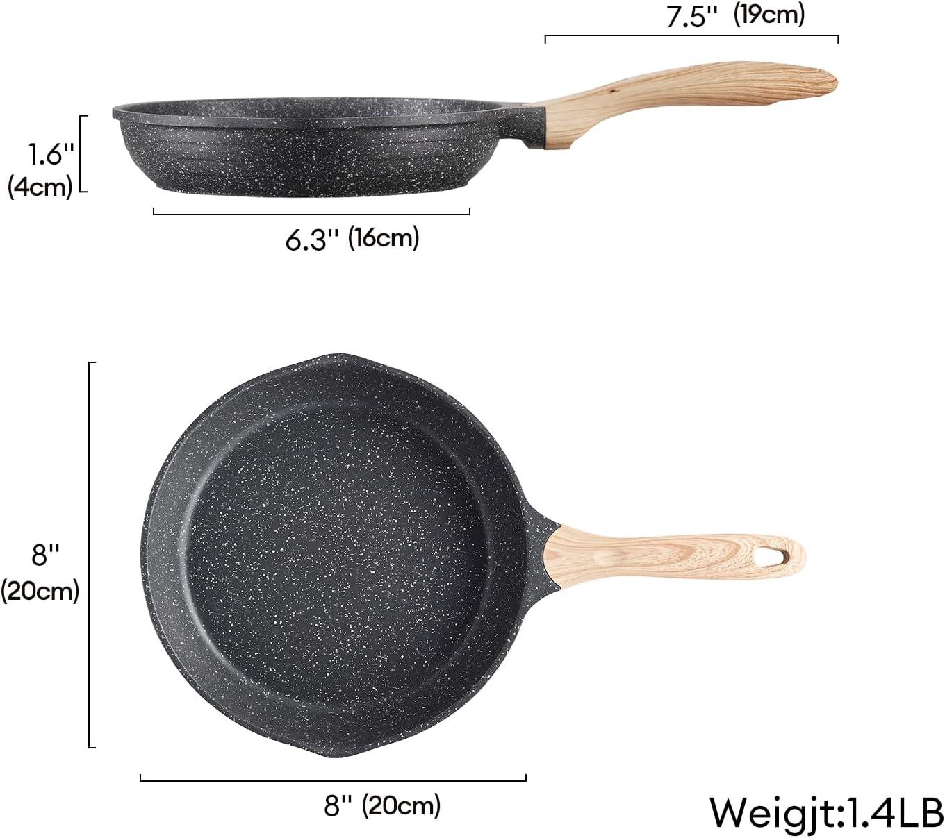 image:imageJEETEE Non Stick Frying Pan Set Frying Pans Nonstick Omelette Skillet with Soft Touch Handle 3Piece Cookware Set 8 Inch 95 Inch 11 InchGray