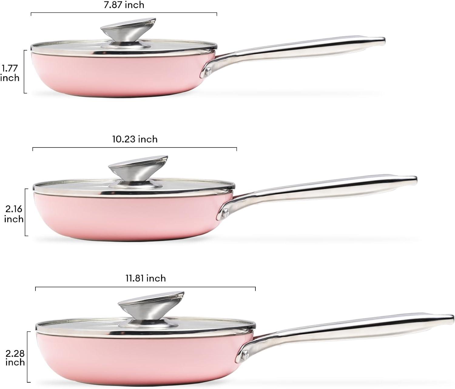 image:imageJEETEE Nonstick Frying Pan with Lid 12 Ceramic Egg Omelette Pan WStainless Steel Handle Non Toxic Skillet PFASFree Oven Safe Compatible WAll Stovetops Pink