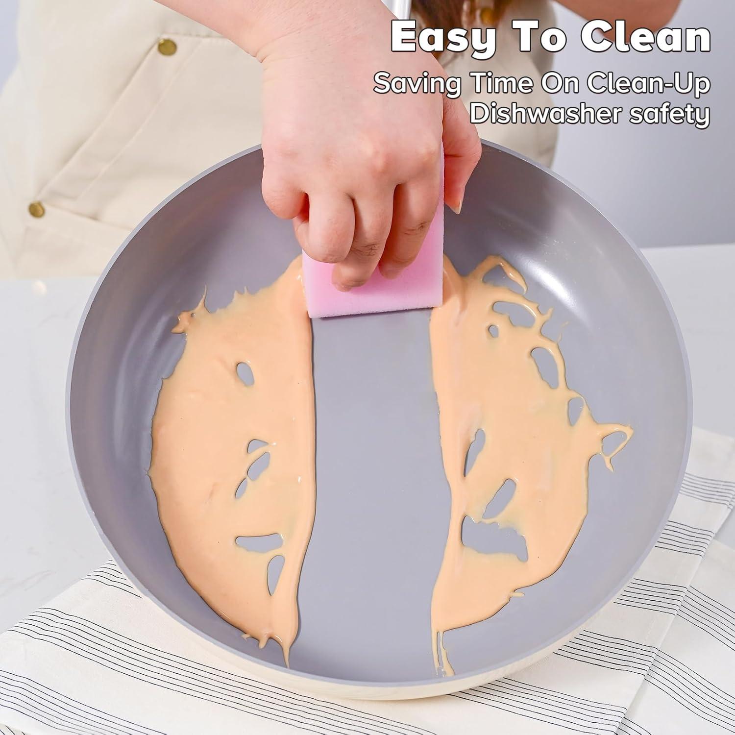 image:imageJEETEE Nonstick Frying Pan with Lid 8 Ceramic Egg Omelette Pan WStainless Steel Handle Non Toxic Skillet PFASFree Oven Safe Compatible WAll Stovetops Beige