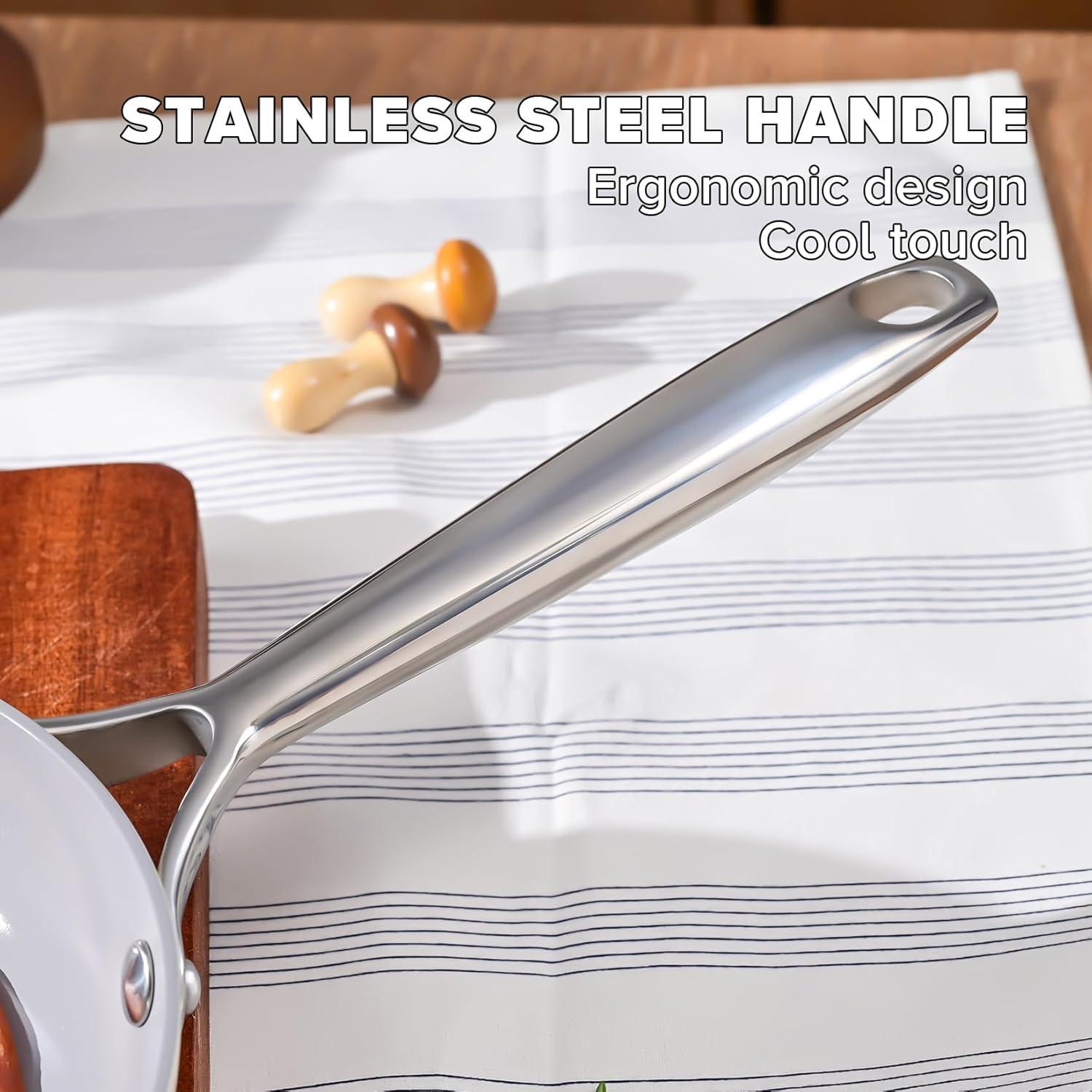 image:imageJEETEE Nonstick Frying Pan with Lid 8 Ceramic Egg Omelette Pan WStainless Steel Handle Non Toxic Skillet PFASFree Oven Safe Compatible WAll Stovetops Beige
