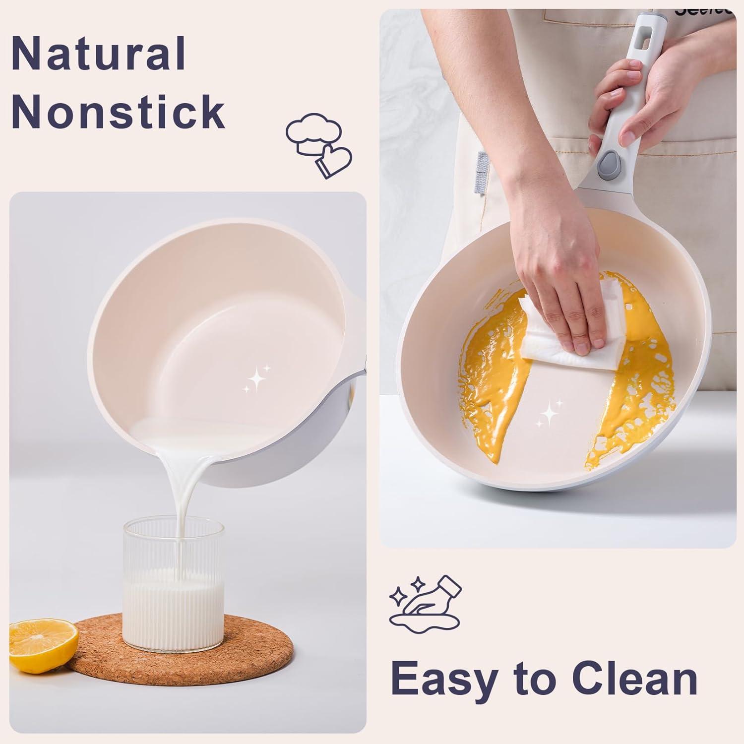 image:imageJEETEE Nonstick Pots and Pans Set with RemovableDetackable Handle 22 Pcs Beige 22 Pcs22