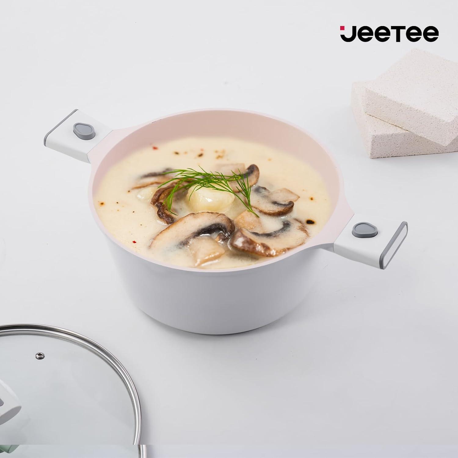 image:imageJEETEE Nonstick Pots and Pans Set with RemovableDetackable Handle 22 Pcs Beige 22 Pcs22