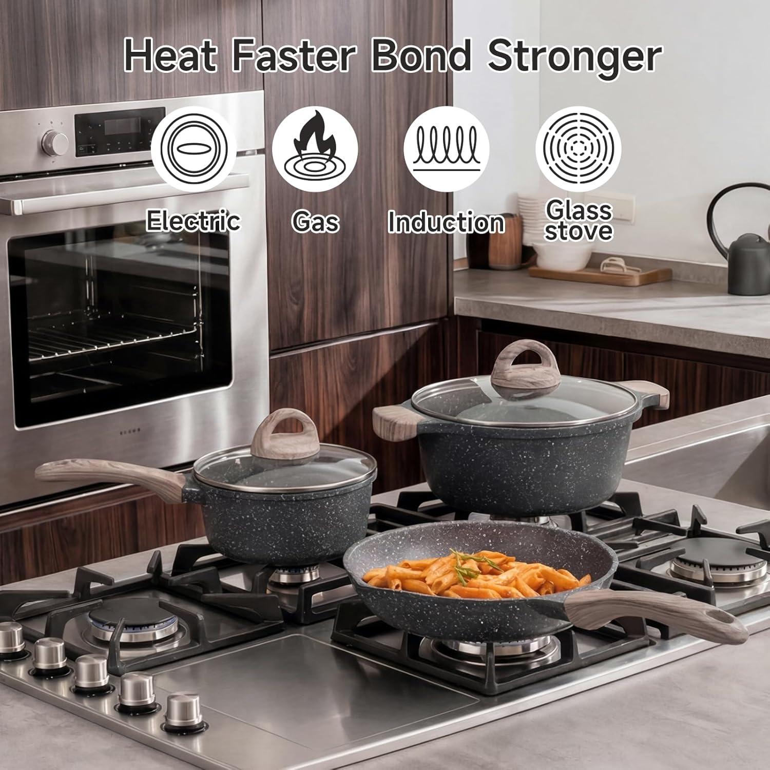 image:imageJEETEE Pots and Pans Set Non Stick 23pcs Healthy Kitchen Cookware Sets Induction Cooking Set WGray Frying Pans Saucepans Saut amp Griddle amp Crepe Pan PFOA PFAS Free23 pcs Grey Aluminum