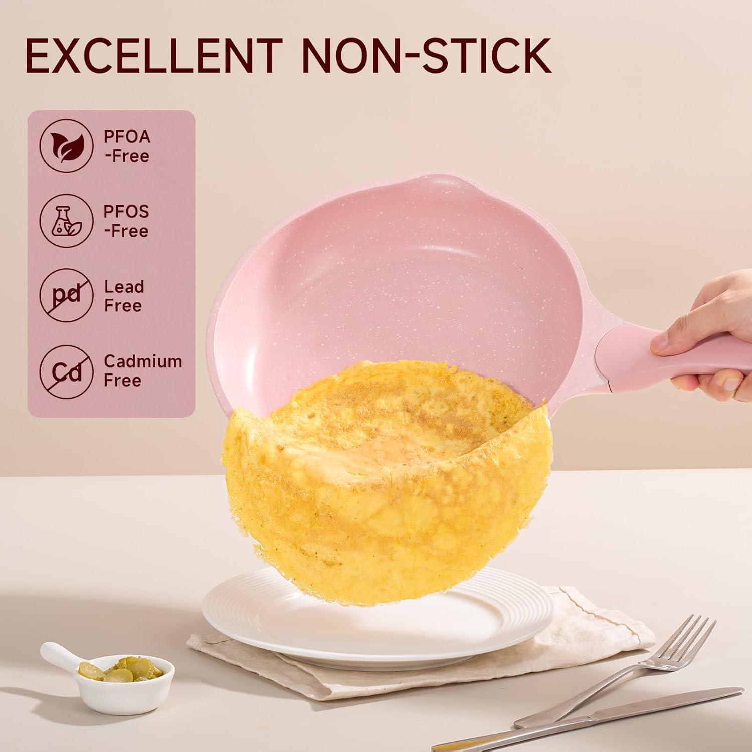 image:imageJEETEE Pots and Pans Set Non Stick 23pcs Healthy Kitchen Cookware Sets Induction Cooking Set WGray Frying Pans Saucepans Saut amp Griddle amp Crepe Pan PFOA PFAS Free23 pcs Pink Aluminum