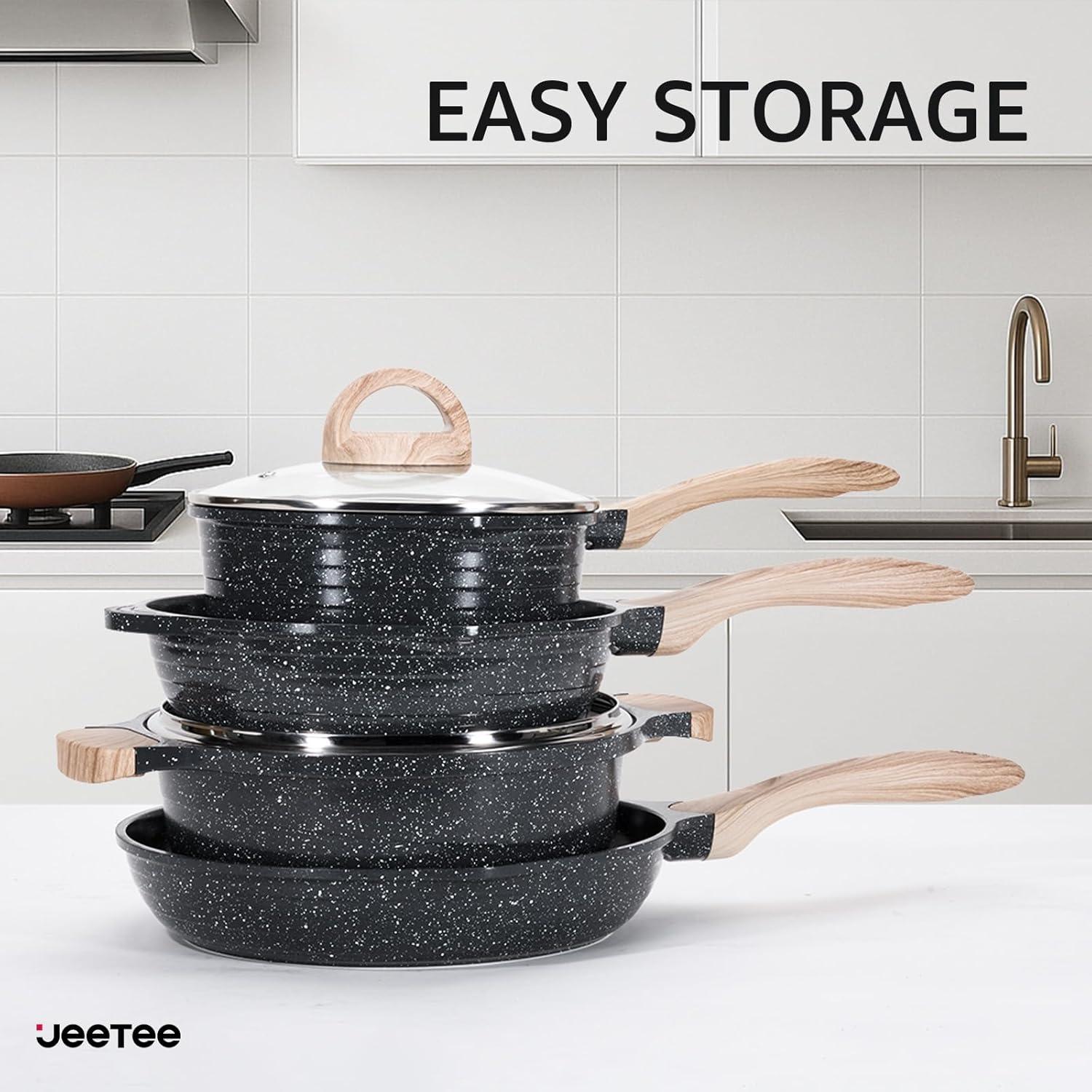 image:imageJEETEE Pots and Pans Set Non Stick 23pcs Healthy Kitchen Cookware Sets Induction Cooking Set WGray Frying Pans Saucepans Saut amp Griddle amp Crepe Pan PFOA PFAS Free36 pcs Grey Aluminum